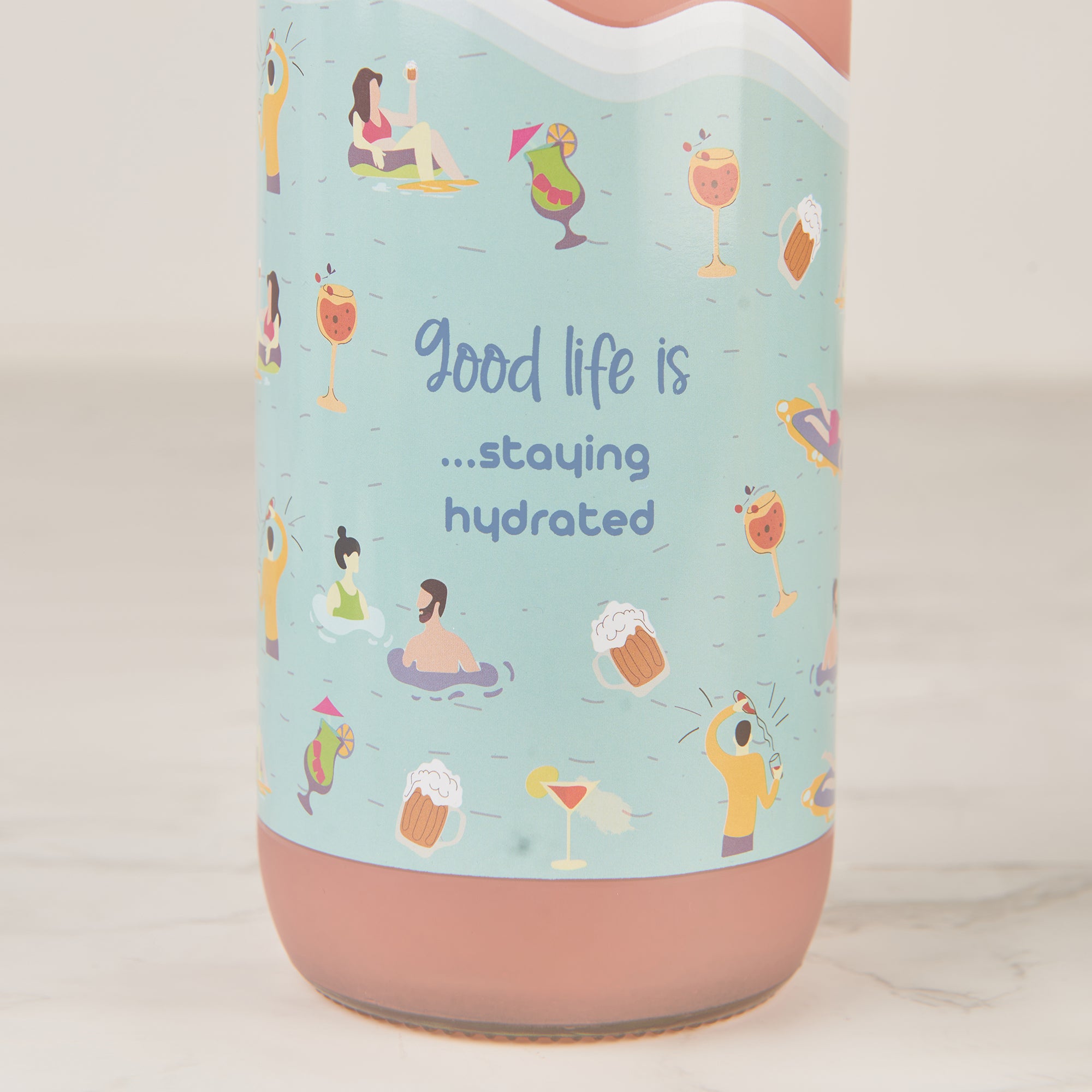 Good Life Glass Frosted Bottle 1 Ltr in Pink Colour