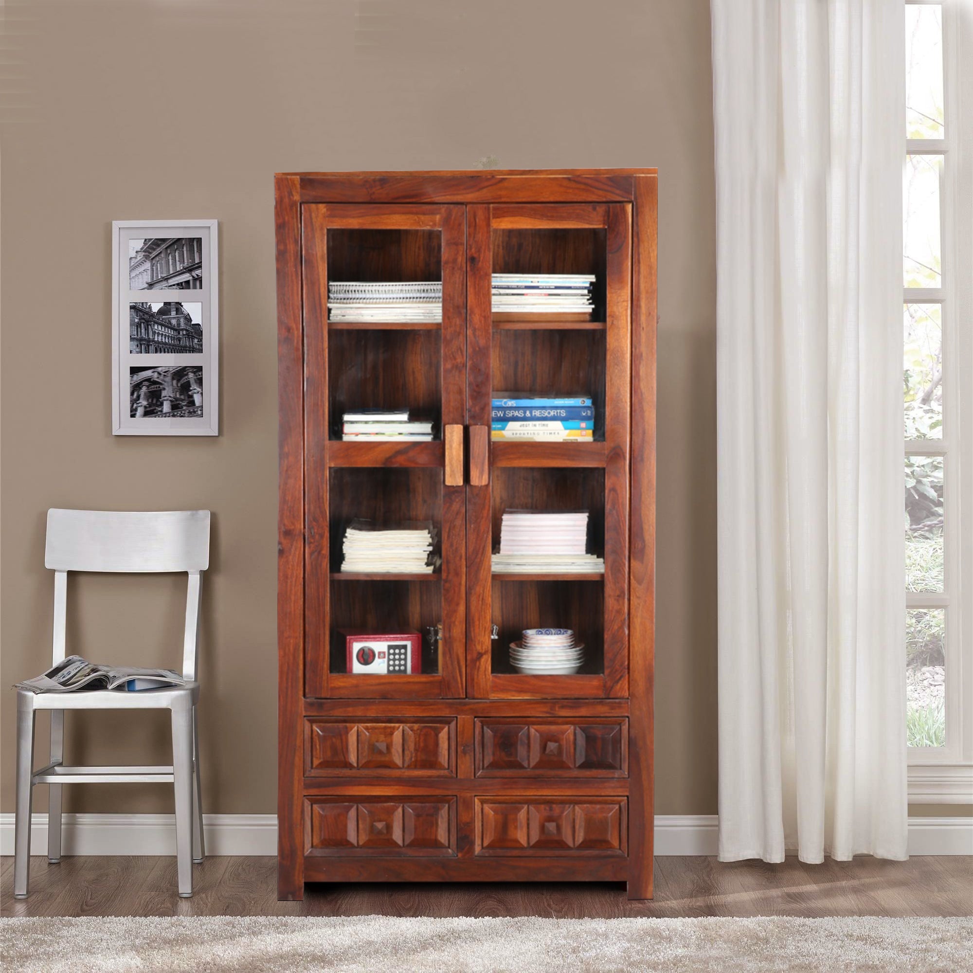 Woodrow Sheesham Wood(Rosewood) Book Shelf in Honey Colour