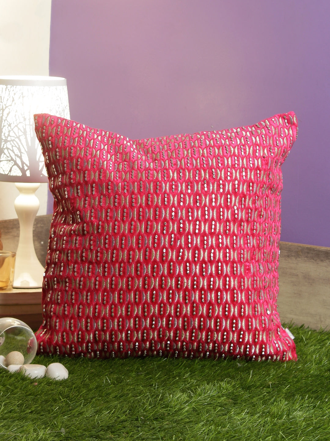 Folklore Cushion Cover 16X16 CM in Fushia Colour by Living Essence