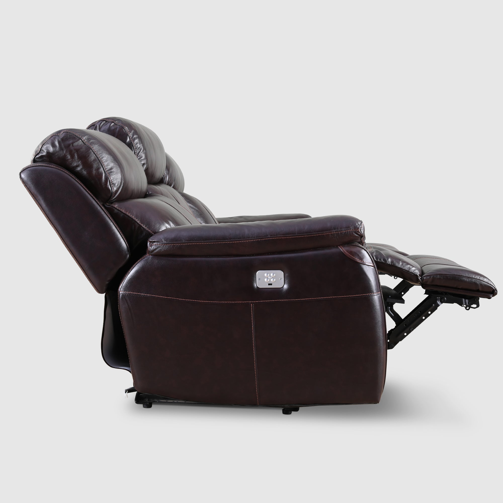 Plush Half Leather Three Seater Electric Recliner in Burgundy Colour