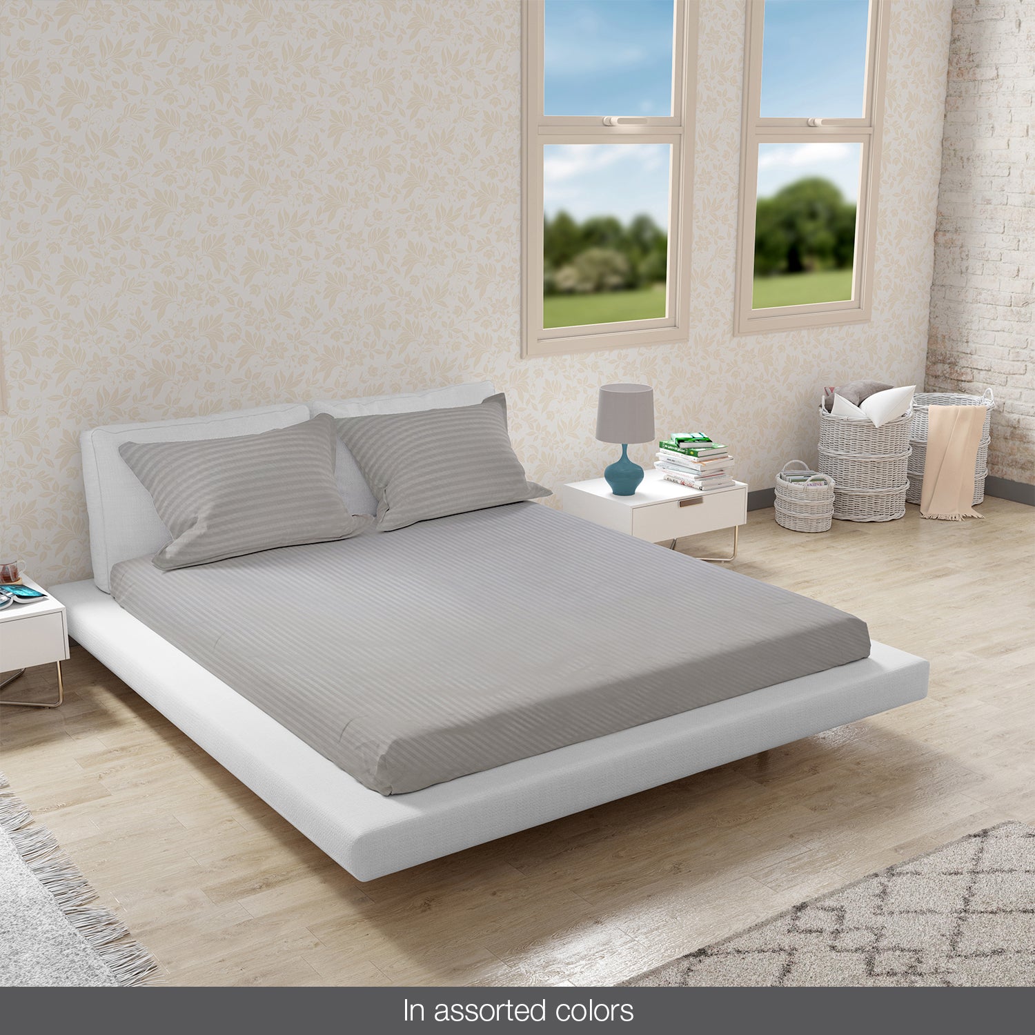 Essentials Micro Solid Self Textured Double Bedsheet Set in Multi Colour