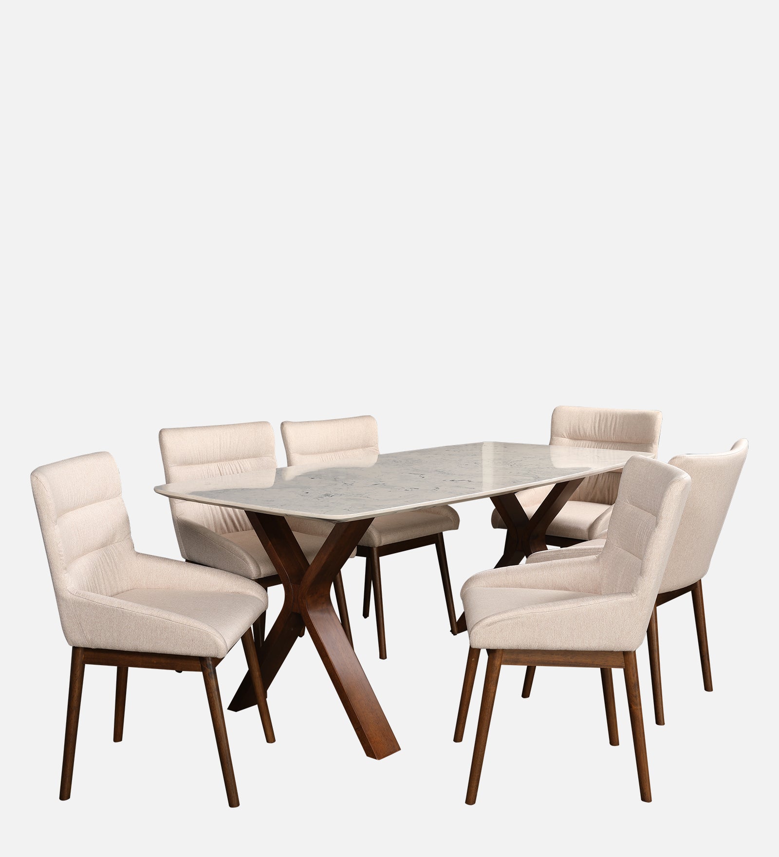 Sanddune Marble Top Six Seater Dining Set in Walnut Colour