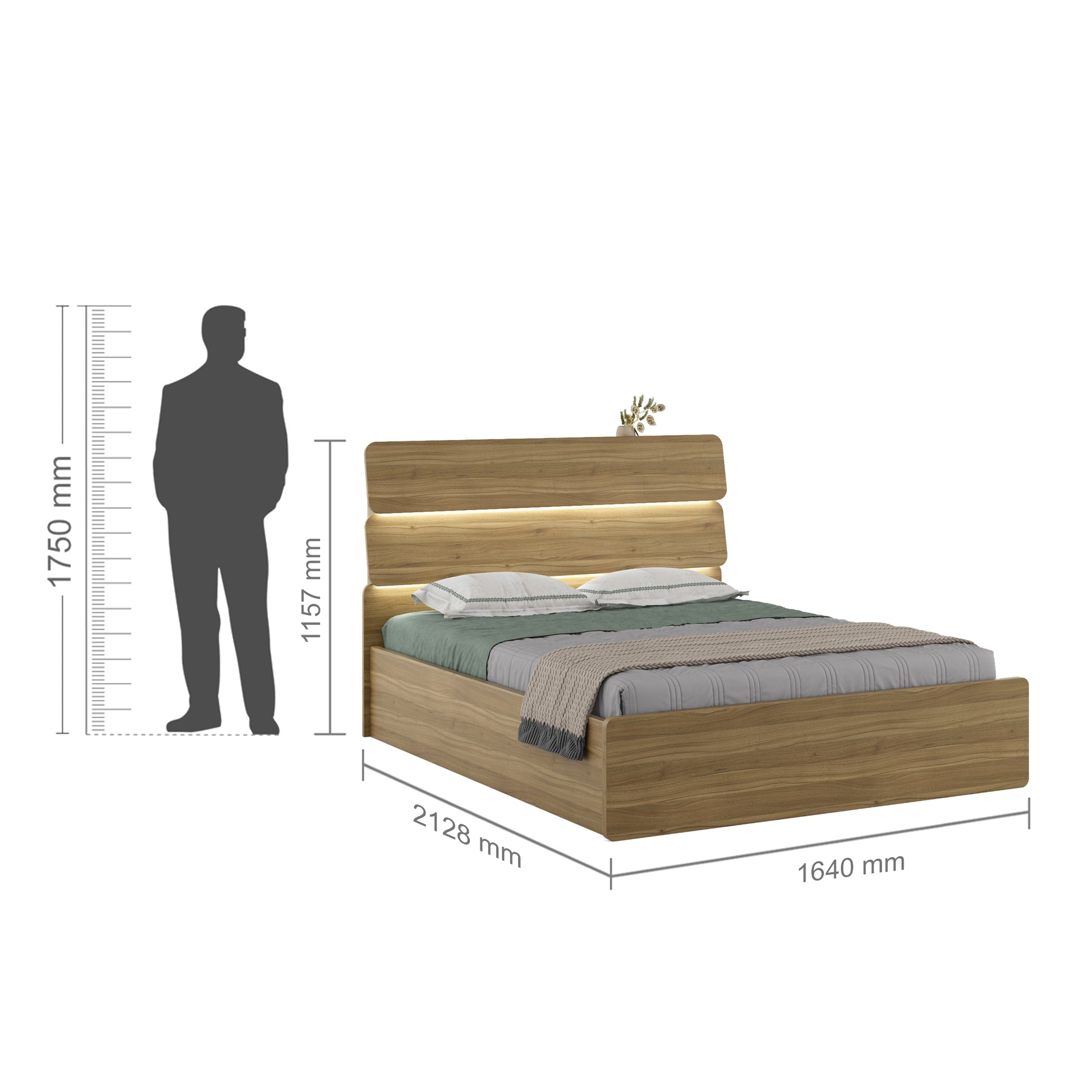 Freya  Queen Bed With Hydraulic Storage in Natural Teak Colour