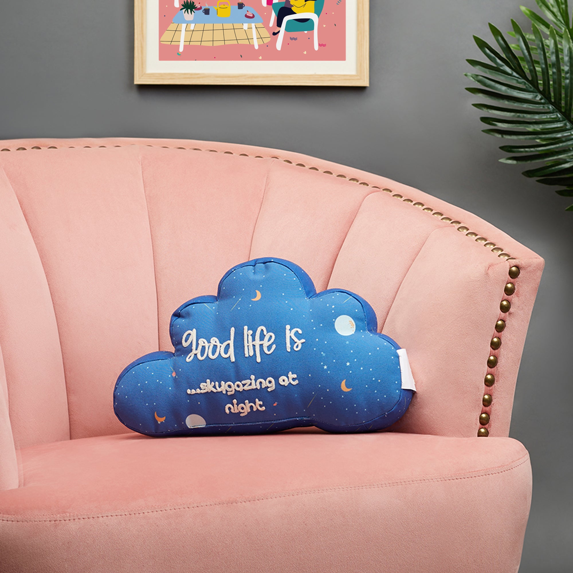 Good Life  Reversible Cloud Digital Printed Shaped Cushion 40x25 Cm in Navy Colour