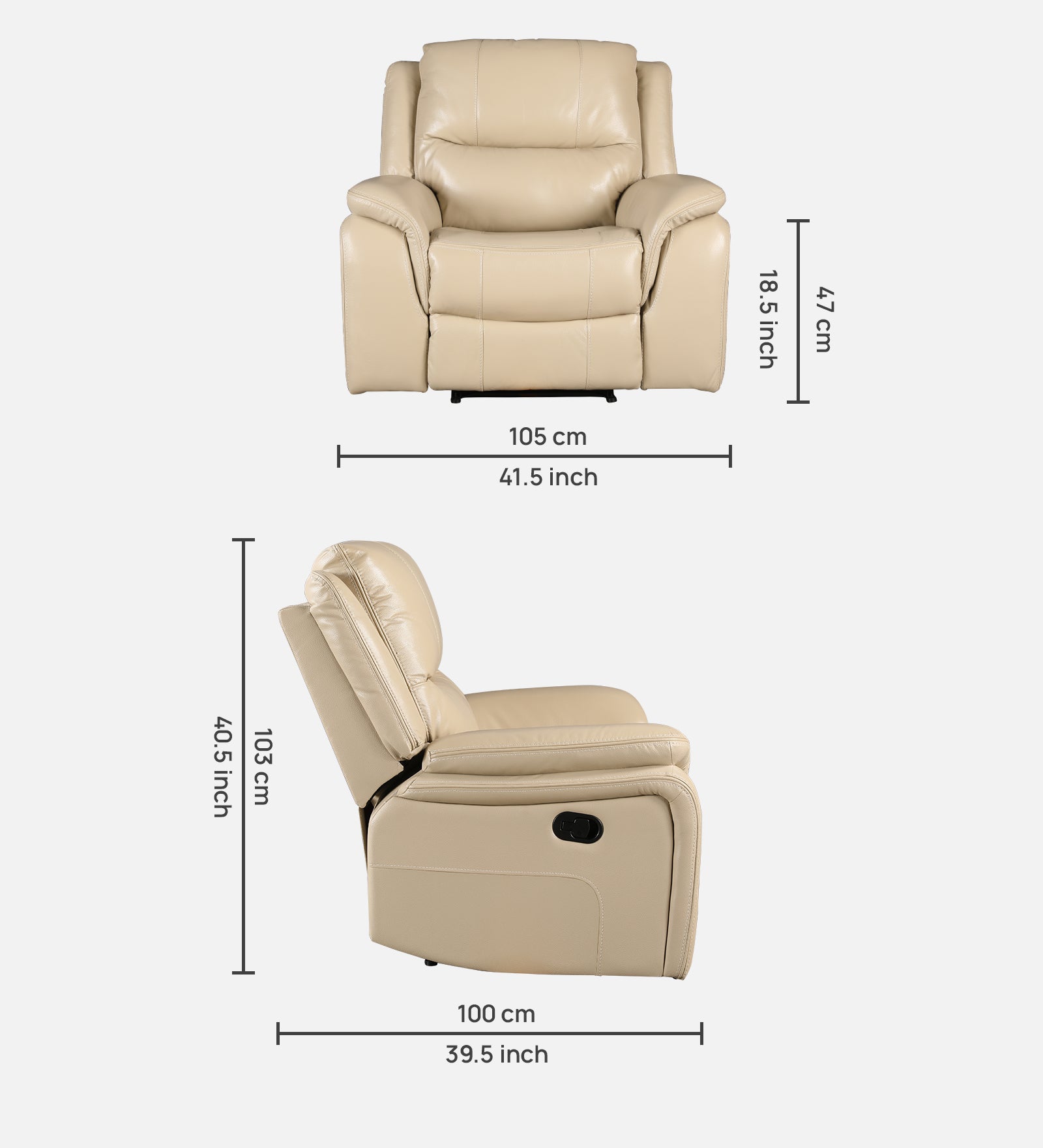 Murray Half Leather Single Seater Recliner in Beige Colour