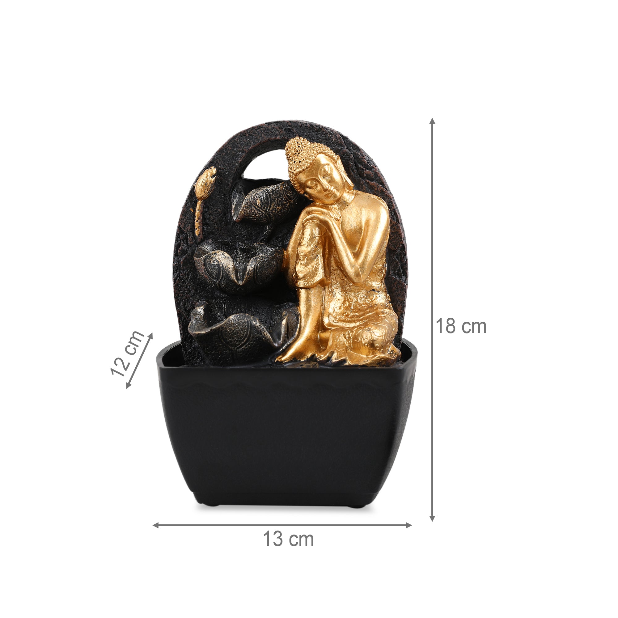 Impression Polyresin Relaxing Buddha Fountain 13X18Cm in Black Gold Colour