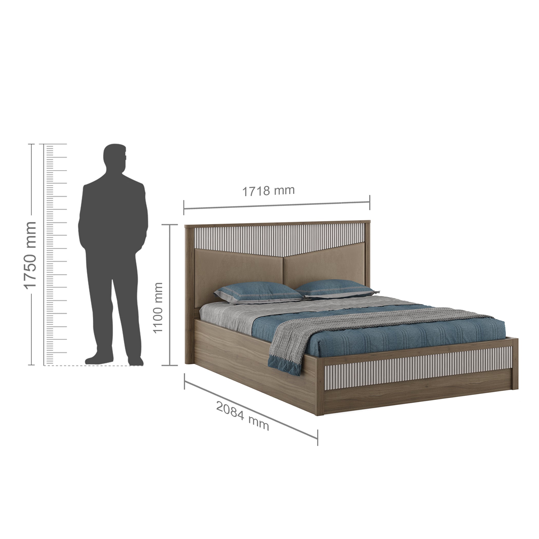 Cascade  Queen Bed With Hydraulic storage in Lyon walnut Colour