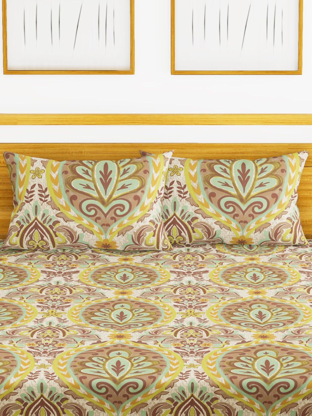 Callista Cotton King Bed Sheet 274X274 Cm in Mustard/Brown Colour