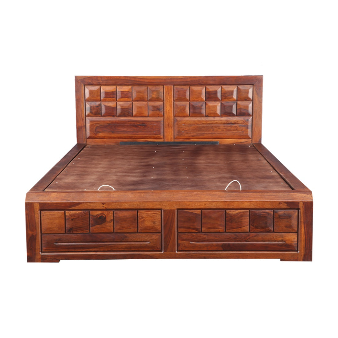 Woodrow Sheesham Wood(Rosewood) Queen bed with Hydraulic storage in Honey Colour