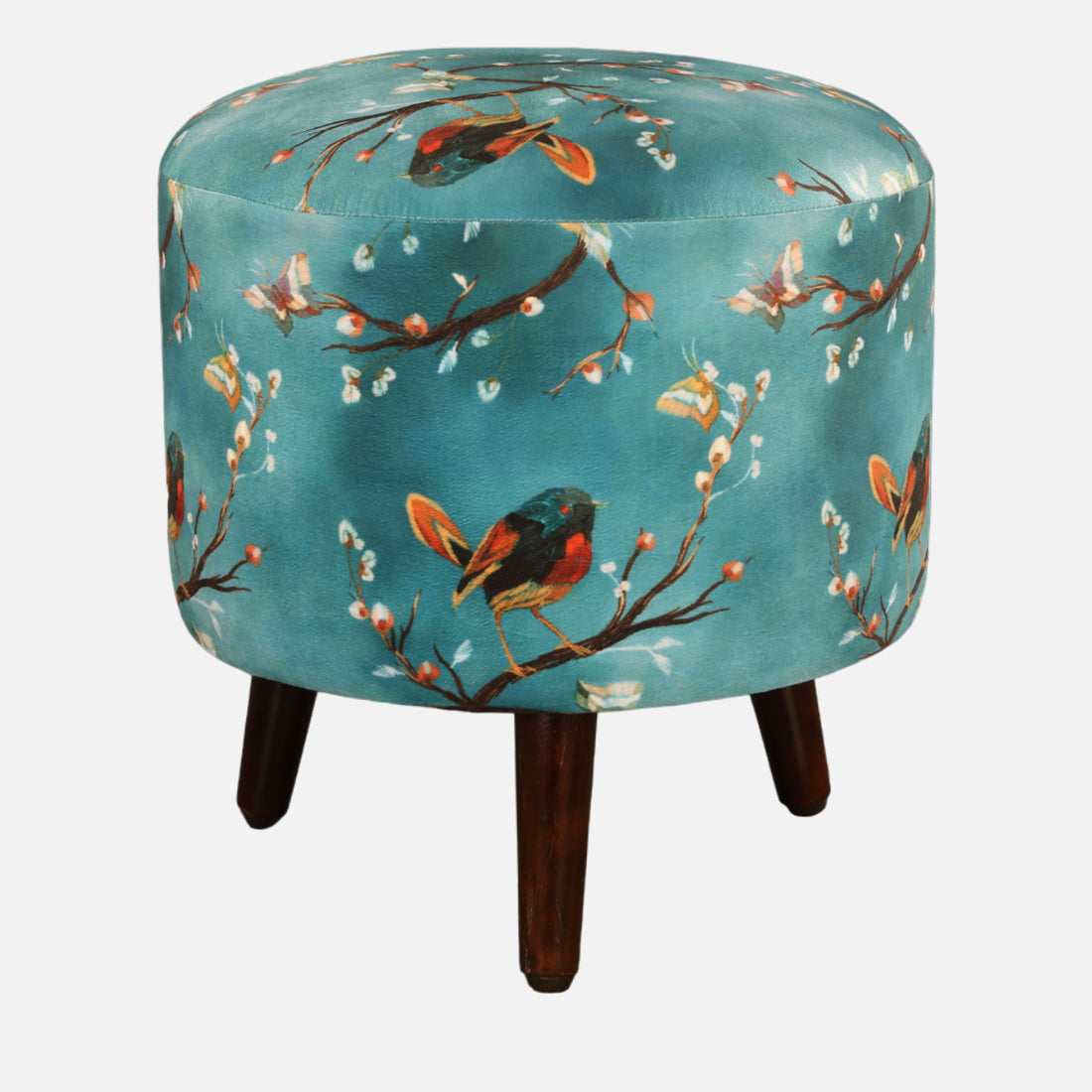 Ordhid Fabric Ottomans in Printed Blue Colour