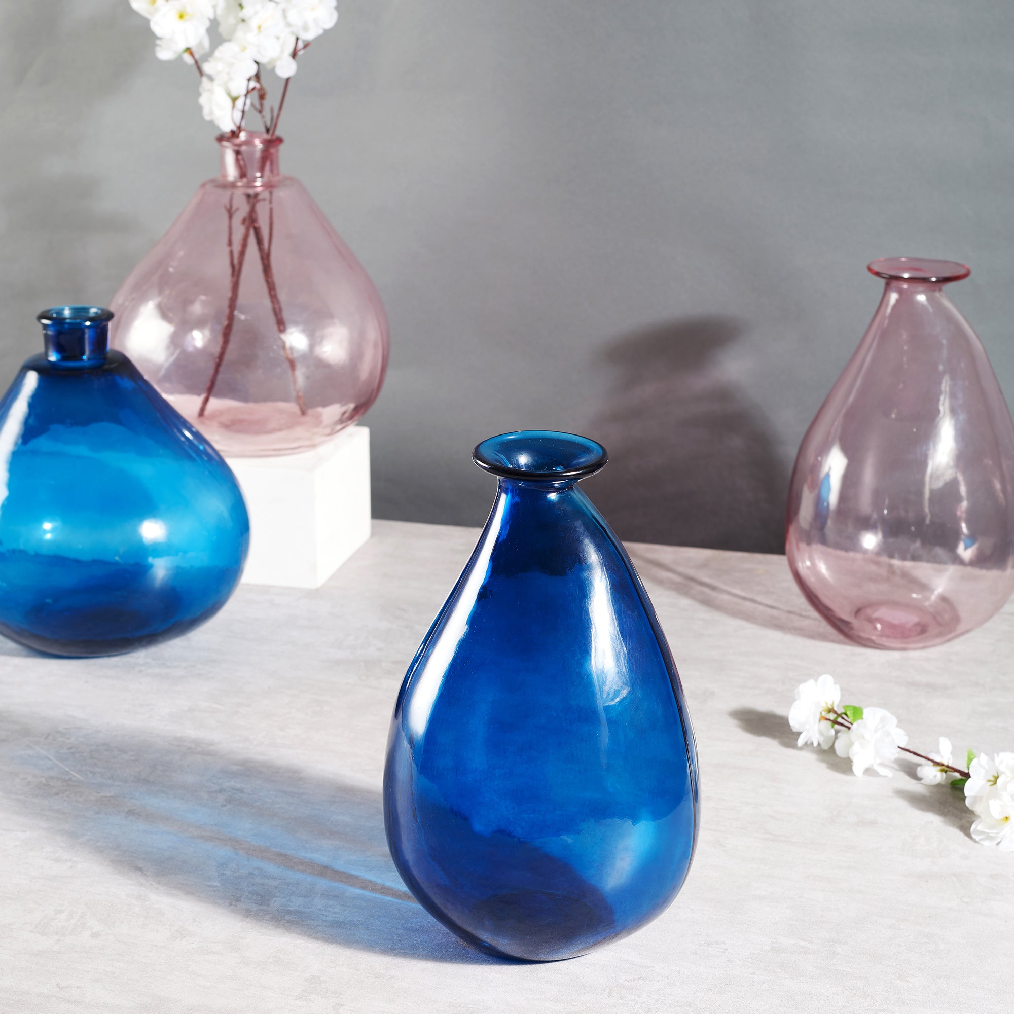 Phiona Glass Modern Organic Shapped Handcrafted 31 Cm Vase in Indigo Colour