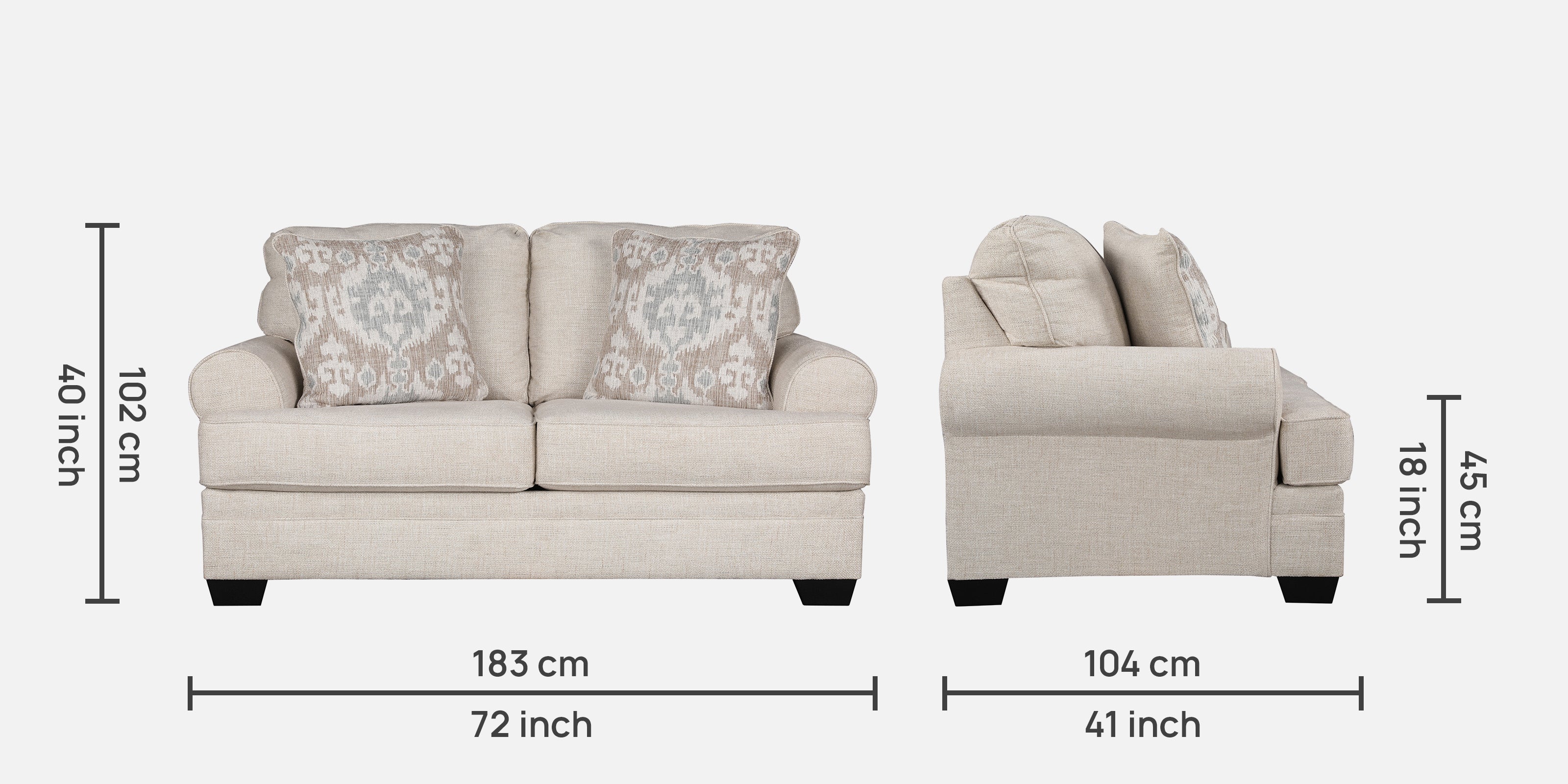 Thames Fabric Two Seater Sofa in Beige Colour