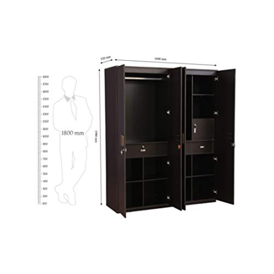 Tiago Engineered Wood Four Door Wardrobe in Wenge Colour