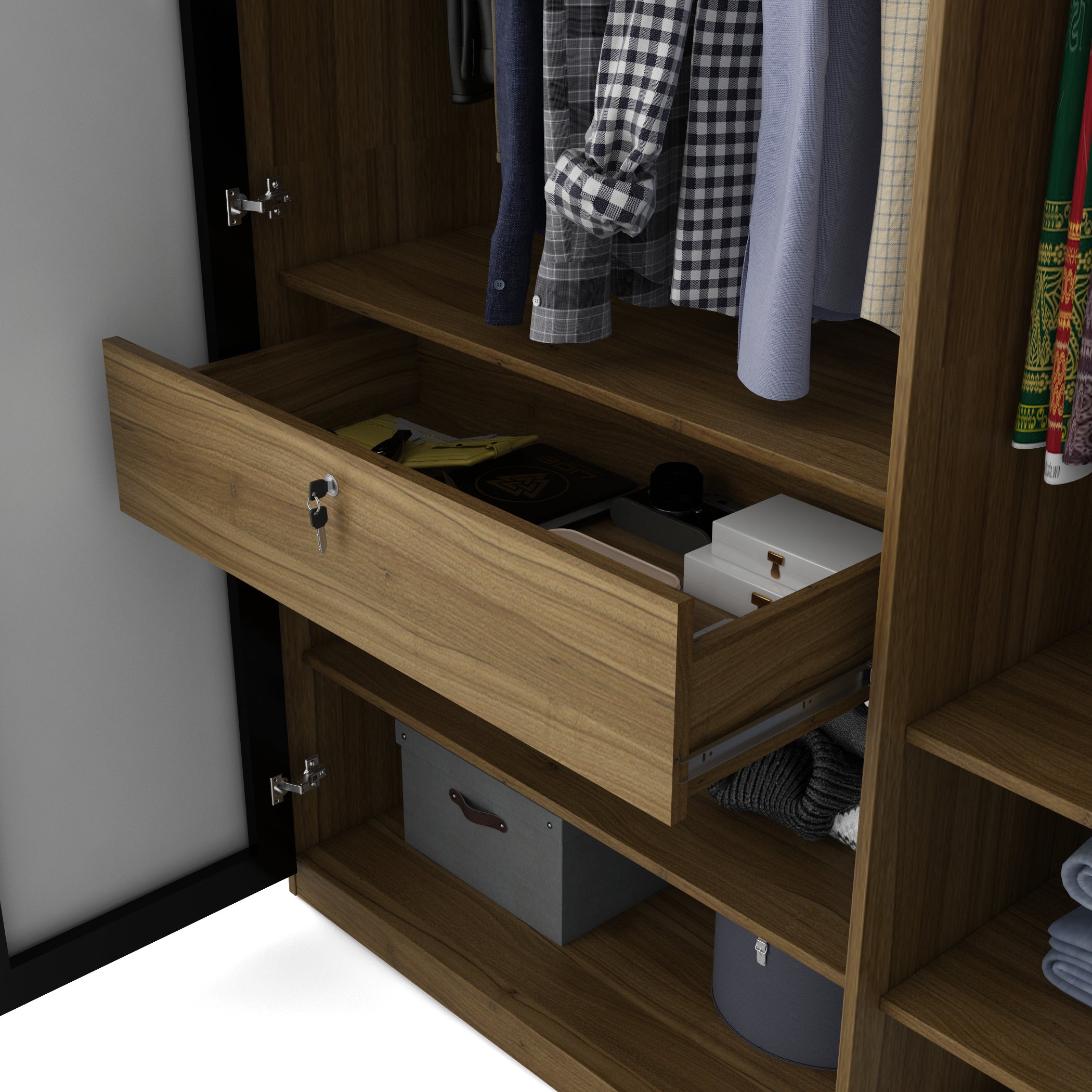 Freya  Four Door Wardrobe in Natural Teak Colour