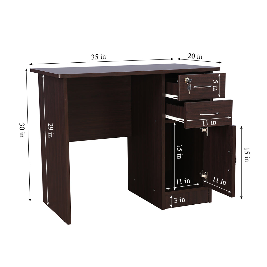 Simply Engineered Wood Study Table with 3 Drawer in Walnut Colour