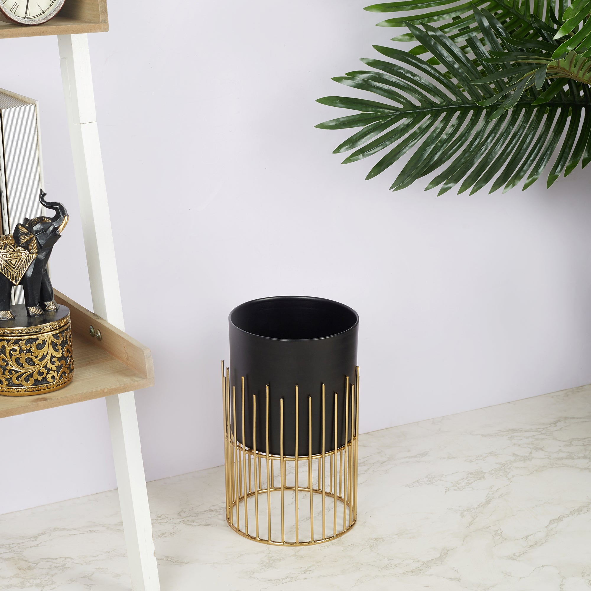 Artiskylar Metal Matt Finish Planter 33 Cm in Black and Gold Colour