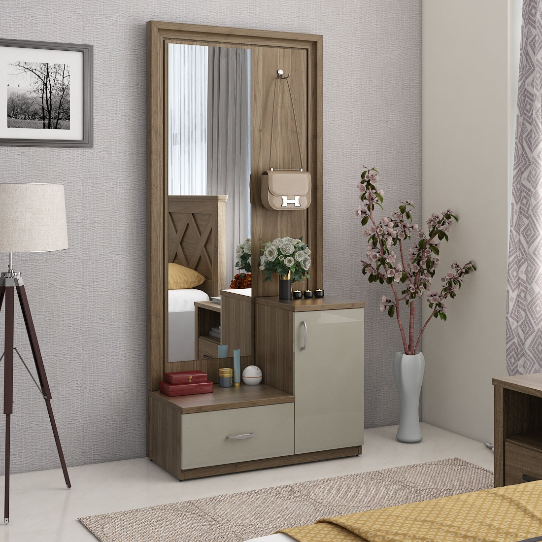 Petra Dresser With Mirror in Walnut Colour