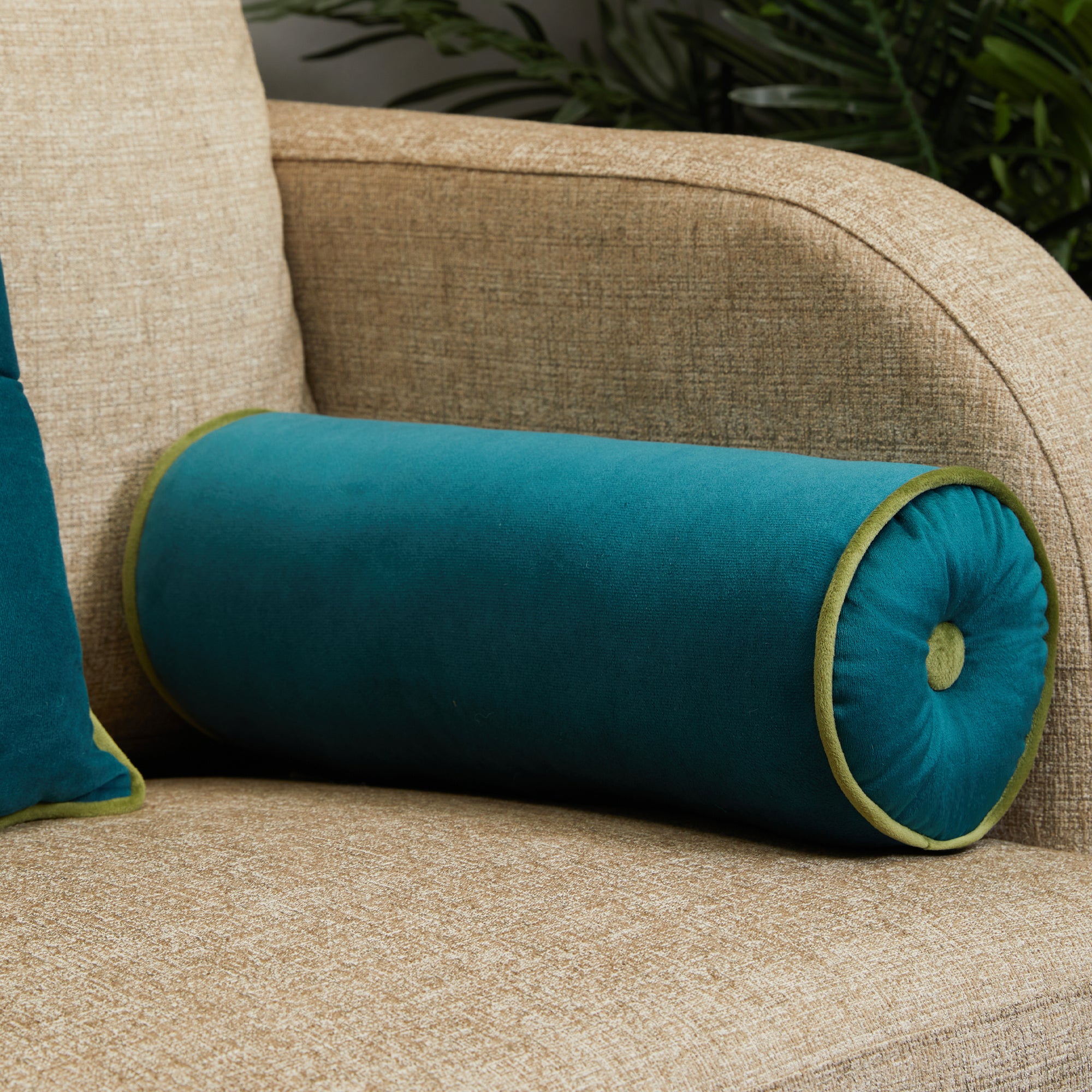 Fiesta Velvet Reversible Bolster 20x50 Cm in Teal Colour