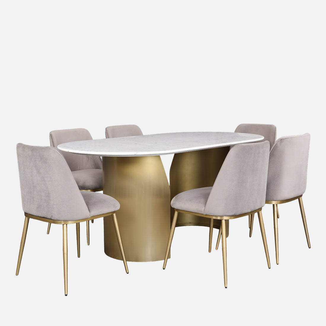 Palatine Marble Top Six Seater Dining Set in White & Grey Colour
