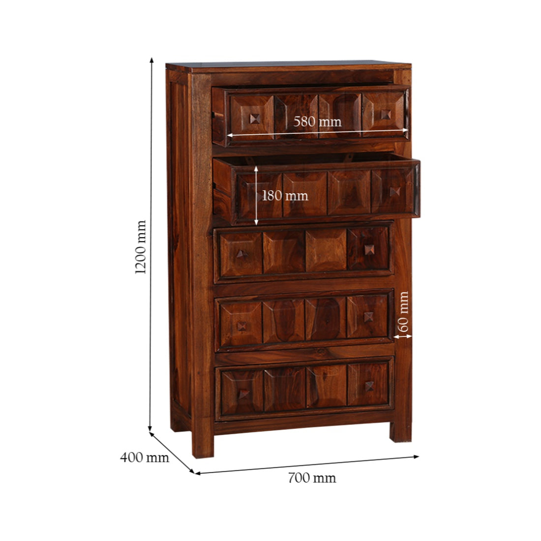 Woodrow Sheesham Wood(Rosewood) Chest of Drawer in Honey Colour