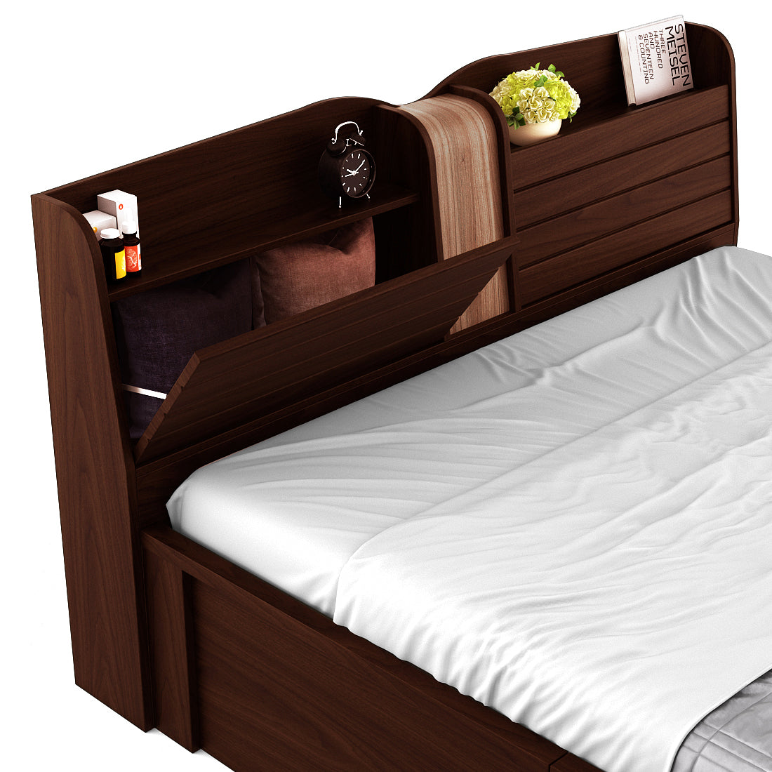Magnum Engineered Wood King Bed with Box Storage in Urban Walnut Colour