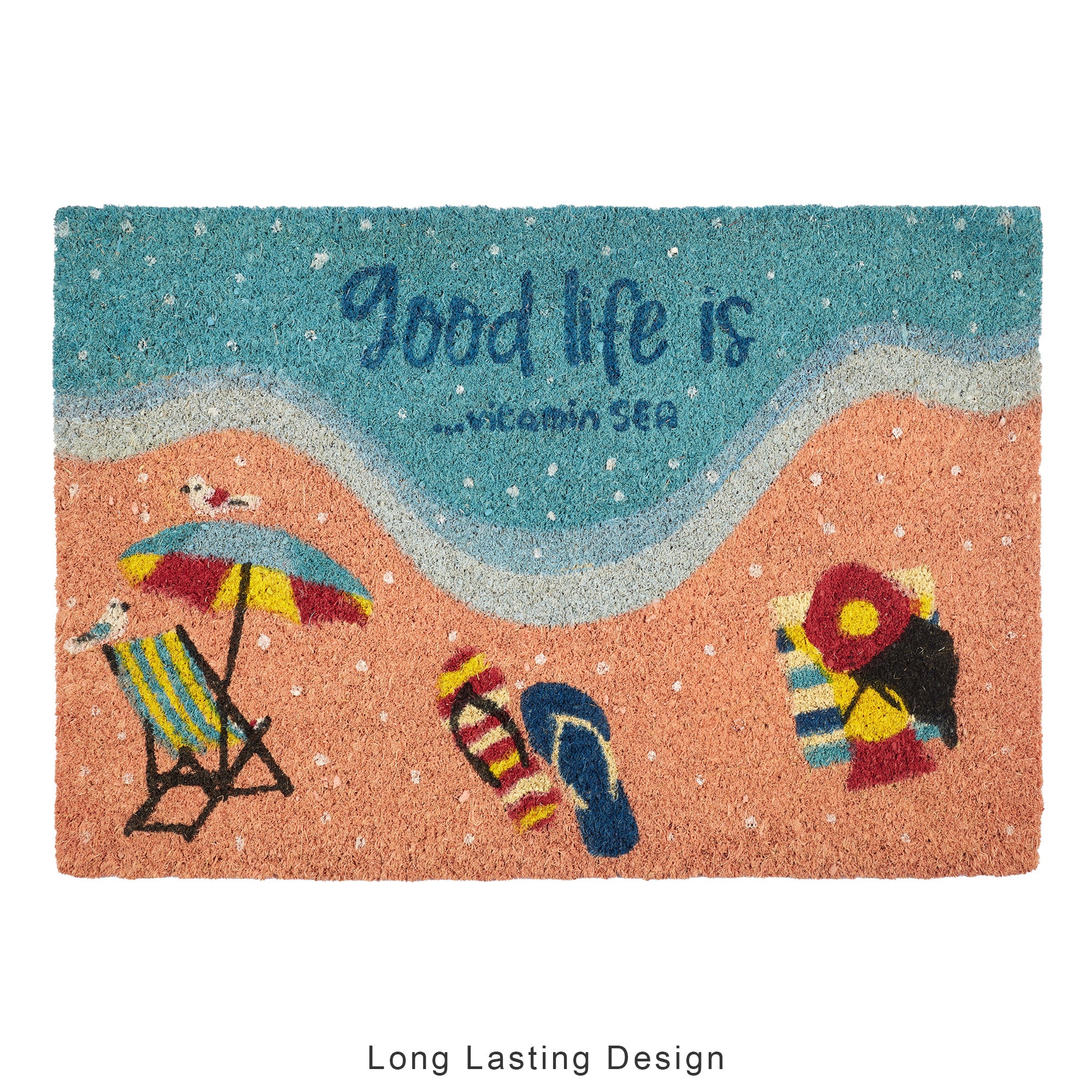 Good Life Is  Vitamin Sea Printed Coir Doormat 40x60 CM in Coral Colour