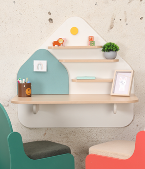 Spaceship  Twin Seater Spacious Study Desk with Drawer and Pin-up Board in Multi Colour