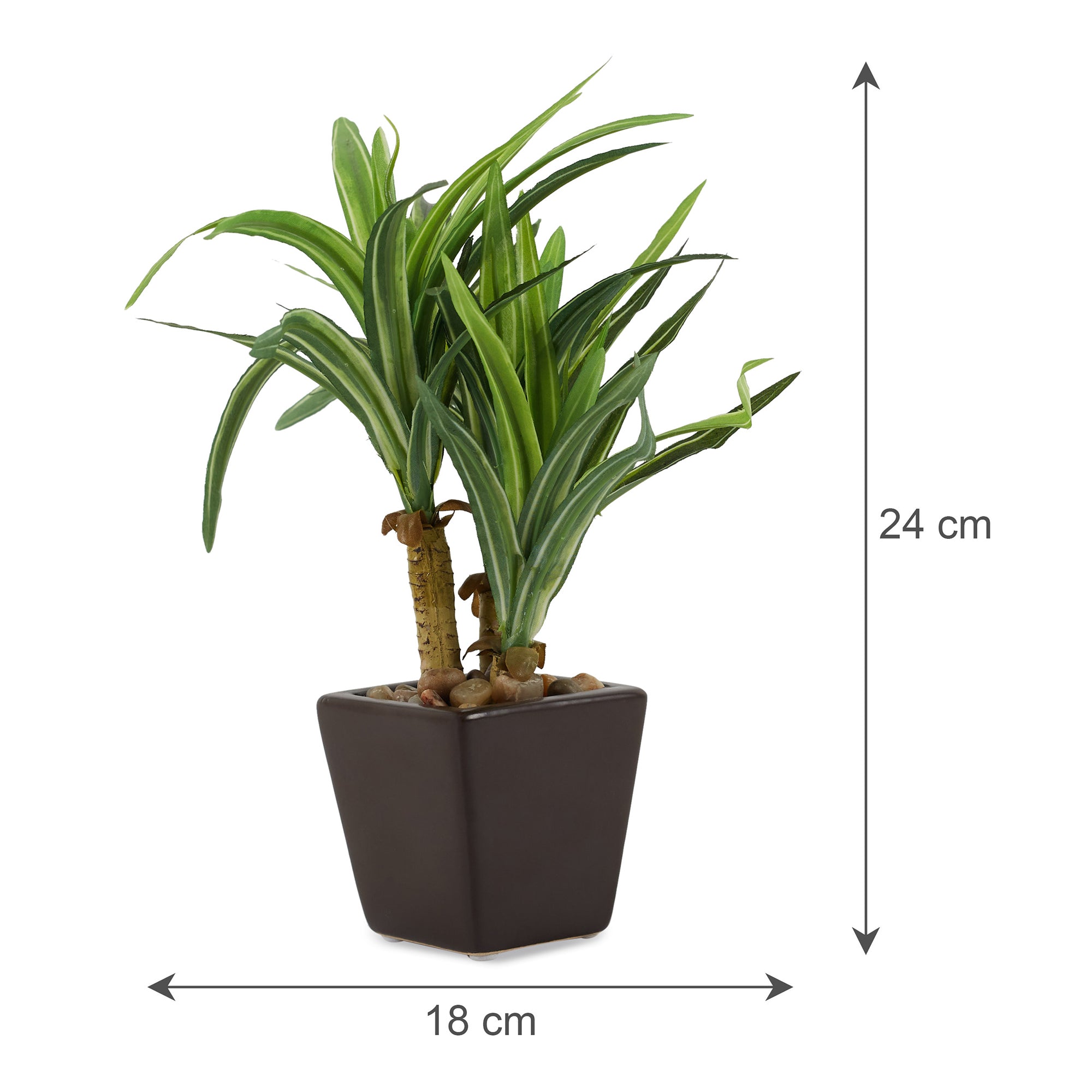 Ilana Faux Mini Dracaena 2 Ceramic Potted Plant 24 Cm in Green Colour