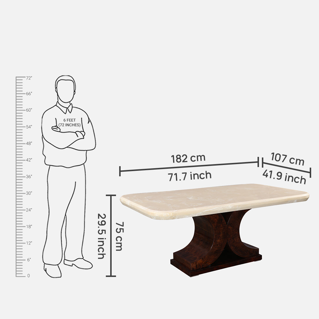 Delphine Six Seater Dining Table in Walnut Colour