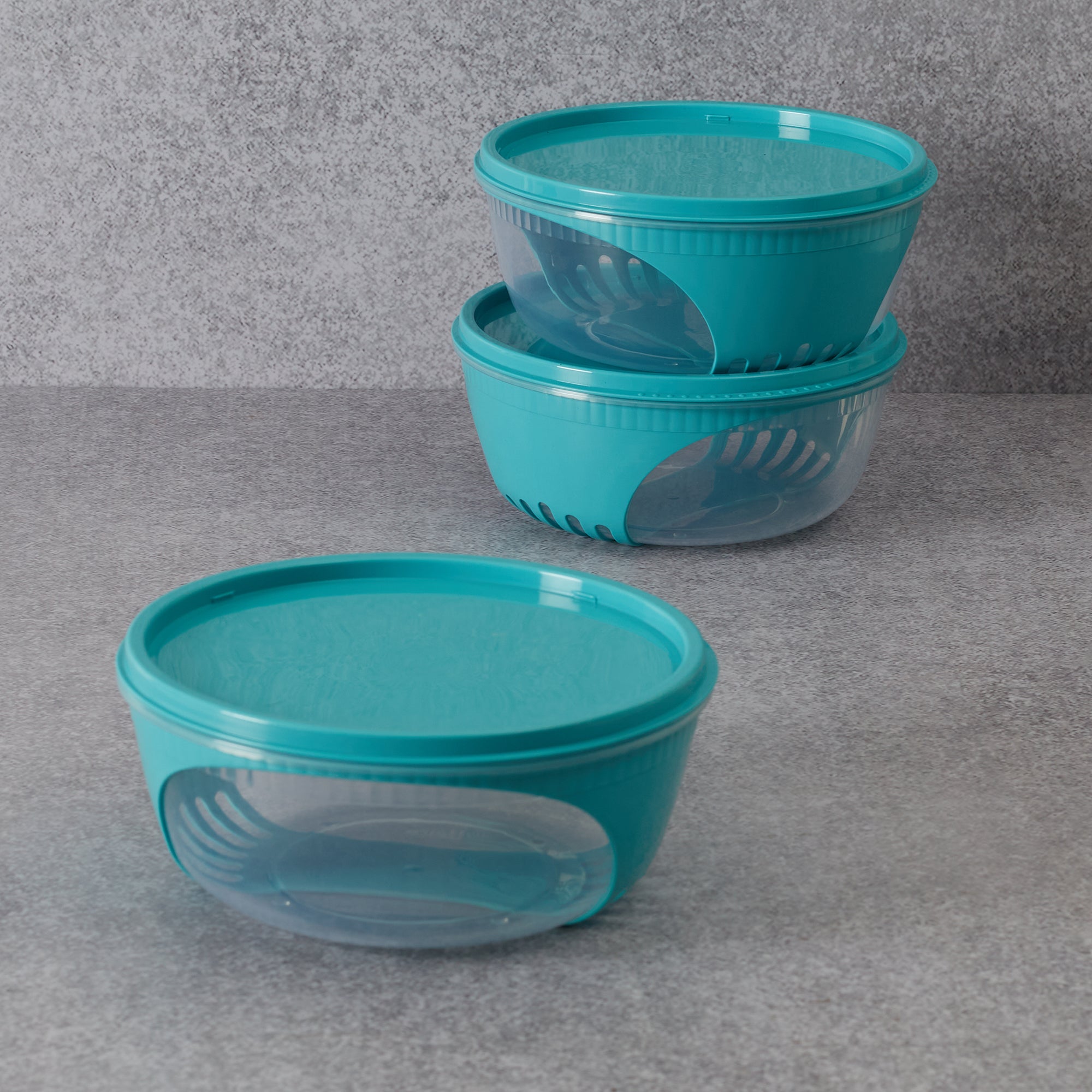 Kitchen Mate Food Storage Round Container 1150 Ml With Freezer & Microwave Safe & Bpa Free Set Of 3 in Teal Colour