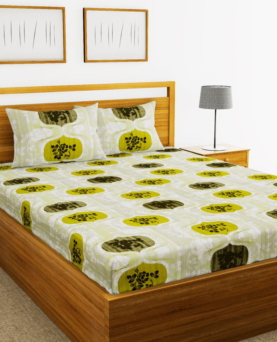 Essenza Cotton King Bed Sheet 220X254 CM in Light Green Colour