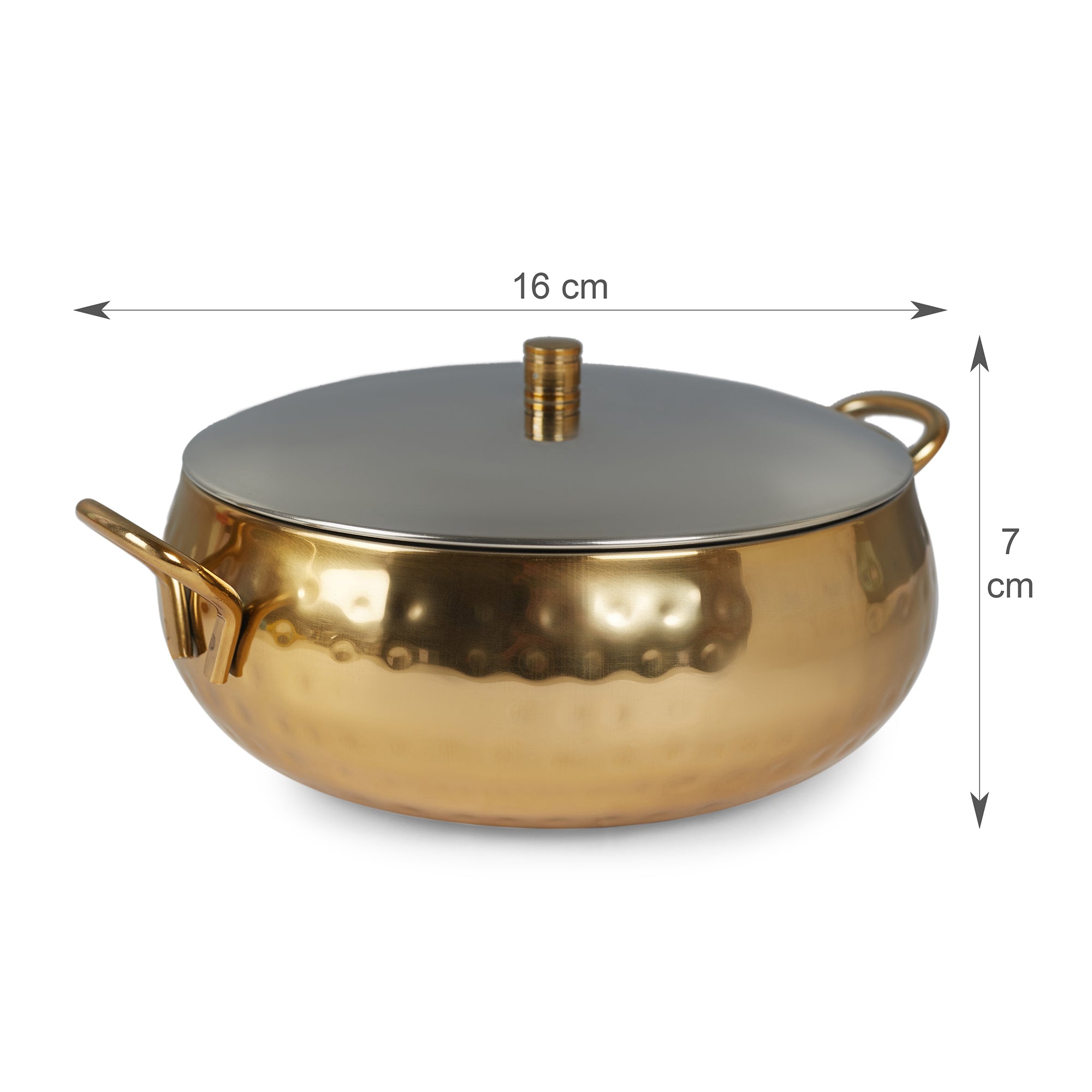 Sapphire Stainless Steel Hammered Serving Handi with Lid in Gold & Silver Colour by Living Essence
