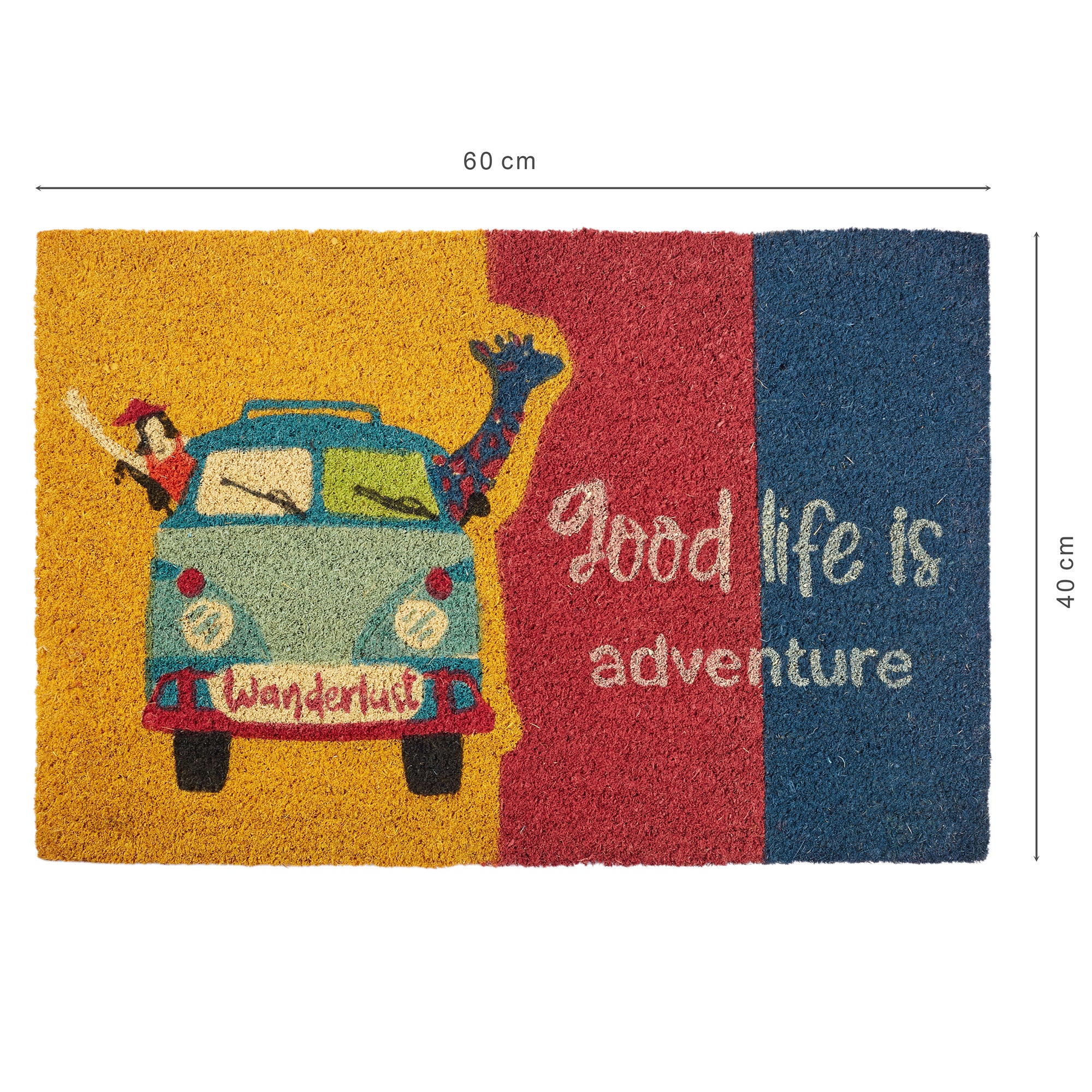 Good Life Is  Adventure Printed Coir Doormat 40x60 CM in Multi Colour
