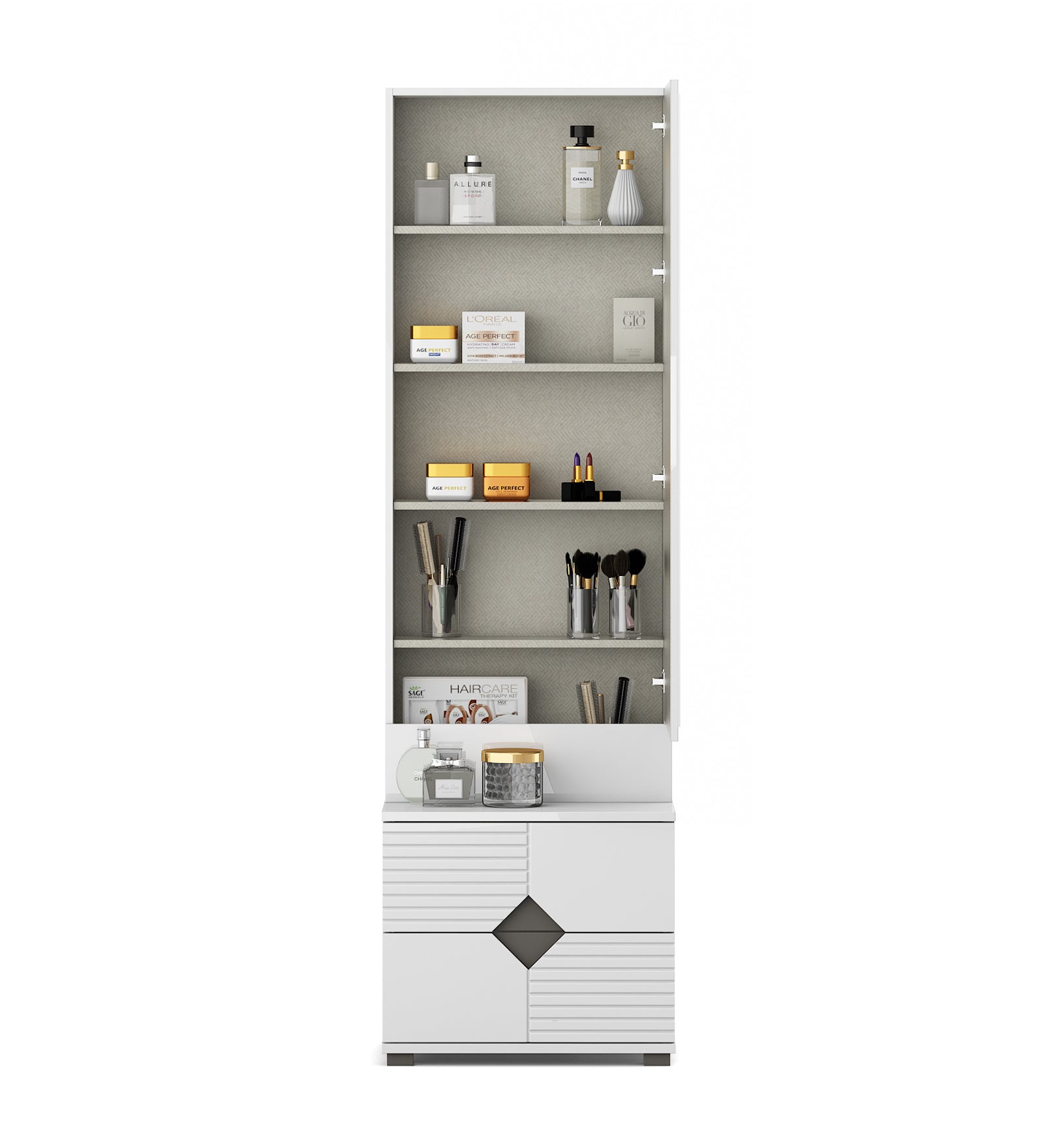 Gwen  Dresser With Mirror in White  & Denim Colour