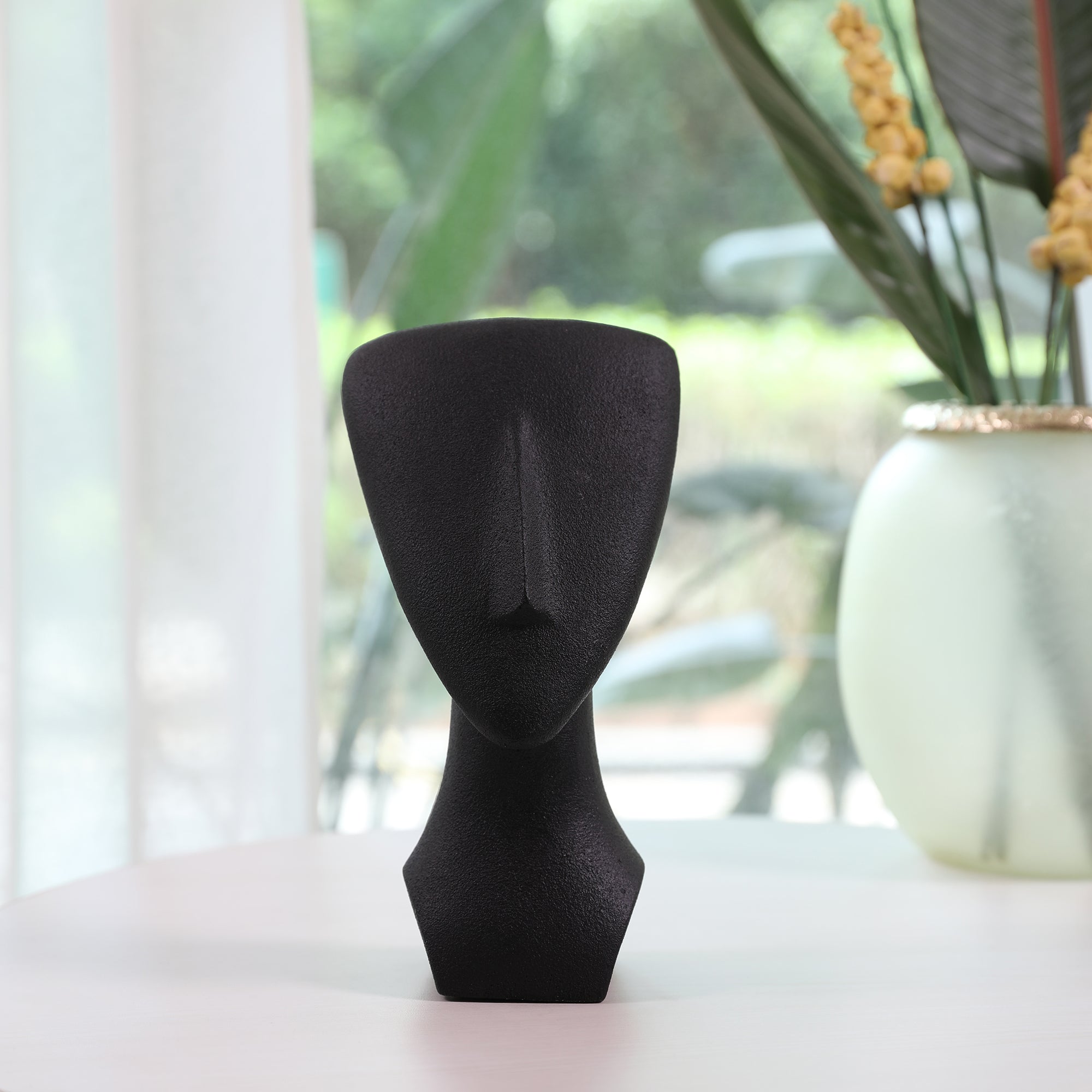 Miraya Modern Textured Face Polyresin Hand Finished Figurine Black 16cm by Living Essence