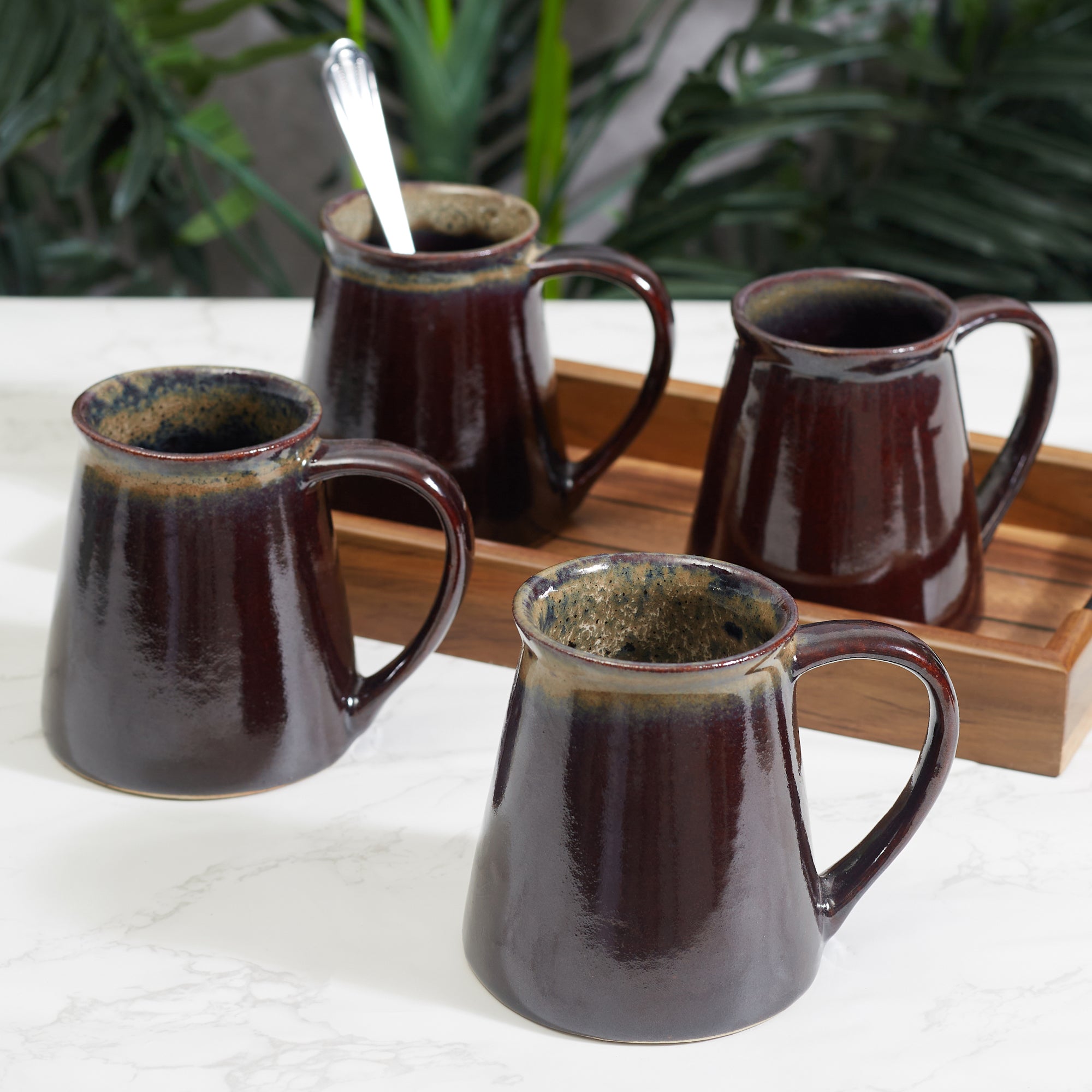 Fiesta Studio Pottery Ombre Coffee Mug 300 ML Set of 4 in Rust Colour
