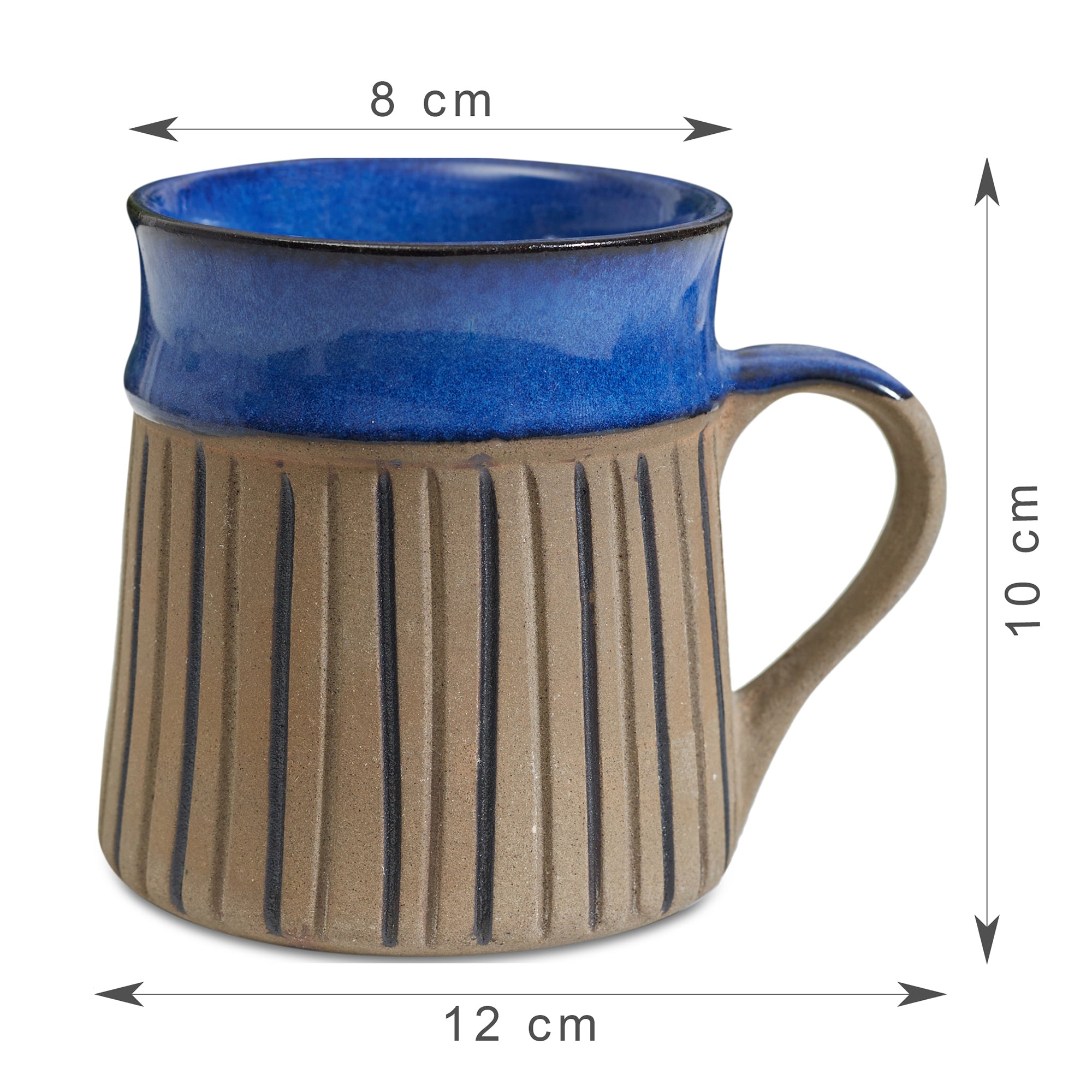 Fiesta Studio Pottery Unico Coffee Mug 300 ML Set of 4 in Cobalt & Brown Colour