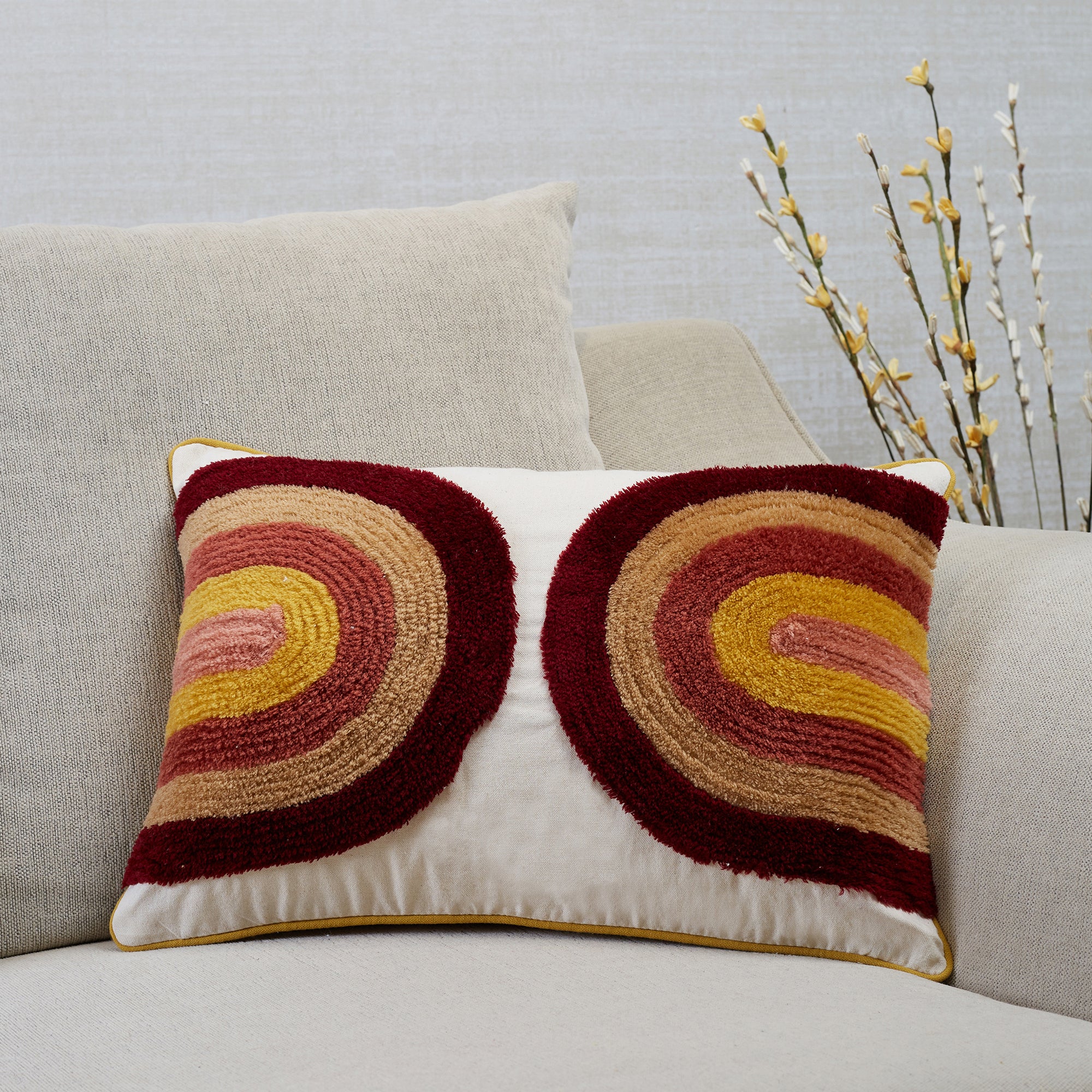 Boho  Rainbow Tufted Cushion Cover 35x50 Cm in Rust Colour