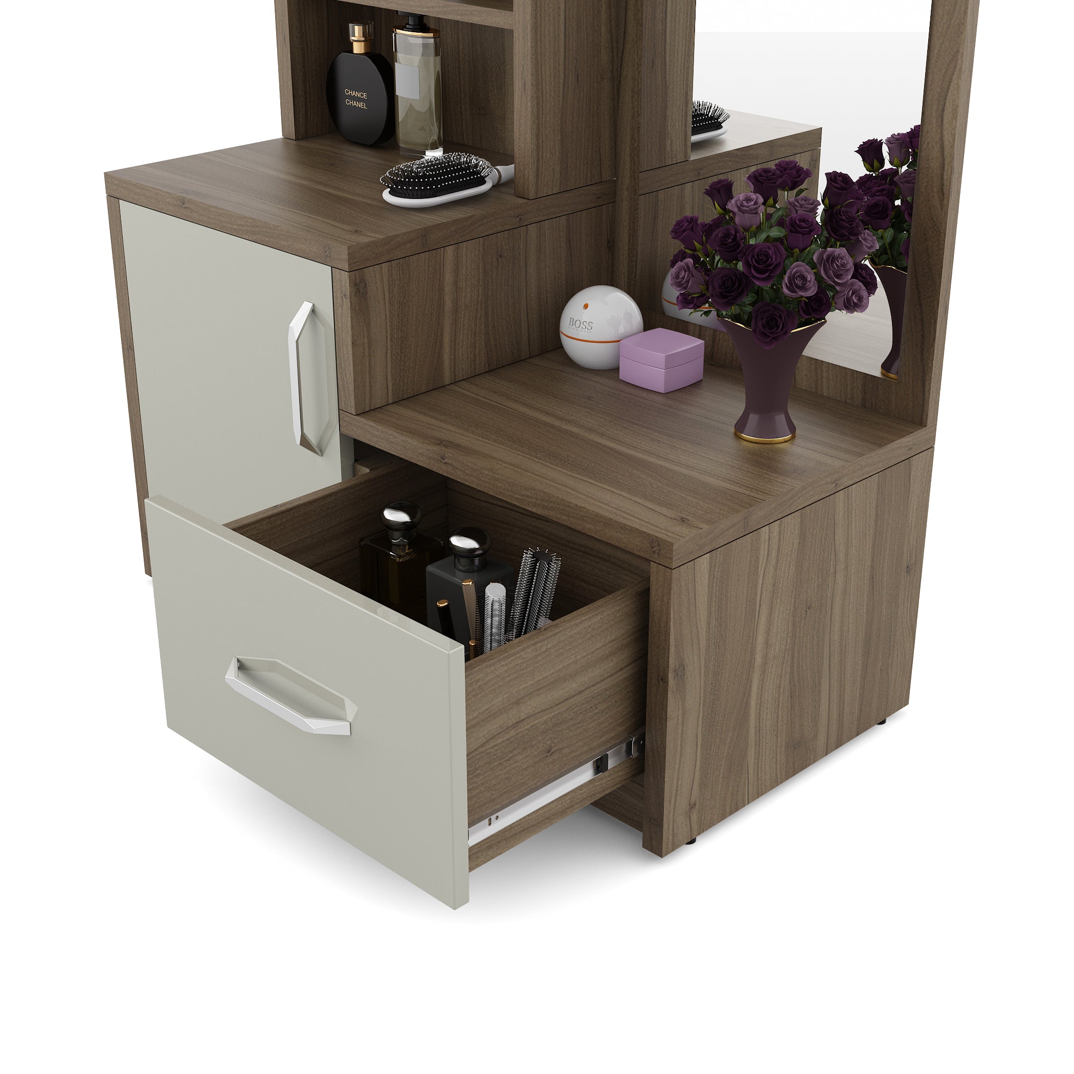 Cascade  Dresser With Mirror in Lyon walnut Colour