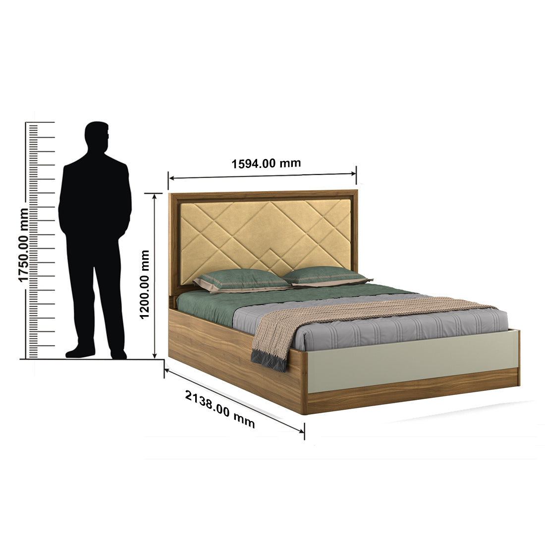 Petra Queen bed with Hydraulic storage in Walnut Colour
