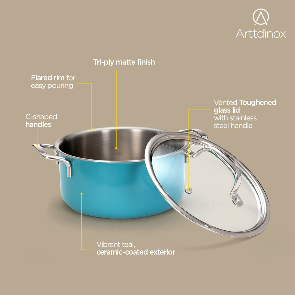 Vida Triply Pot 2 Litre Teal with Glass Lid