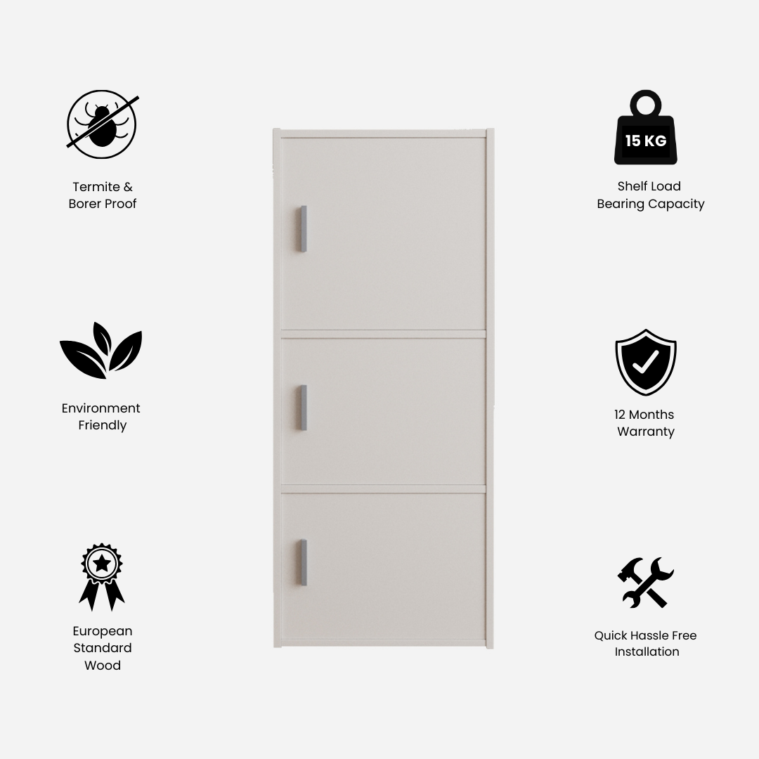 Albert Engineered Wood 3 Tier Cabinet in White Colour