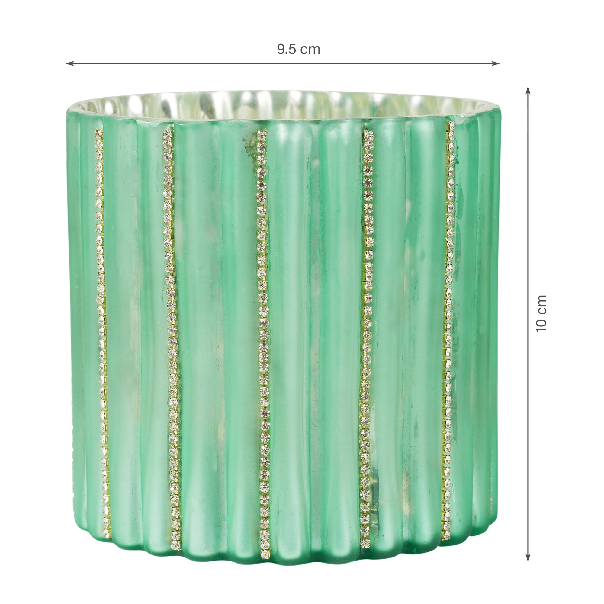 Phiona Glass Diamond Stud Handcrafted Votive 10 Cm in Emerald Colour
