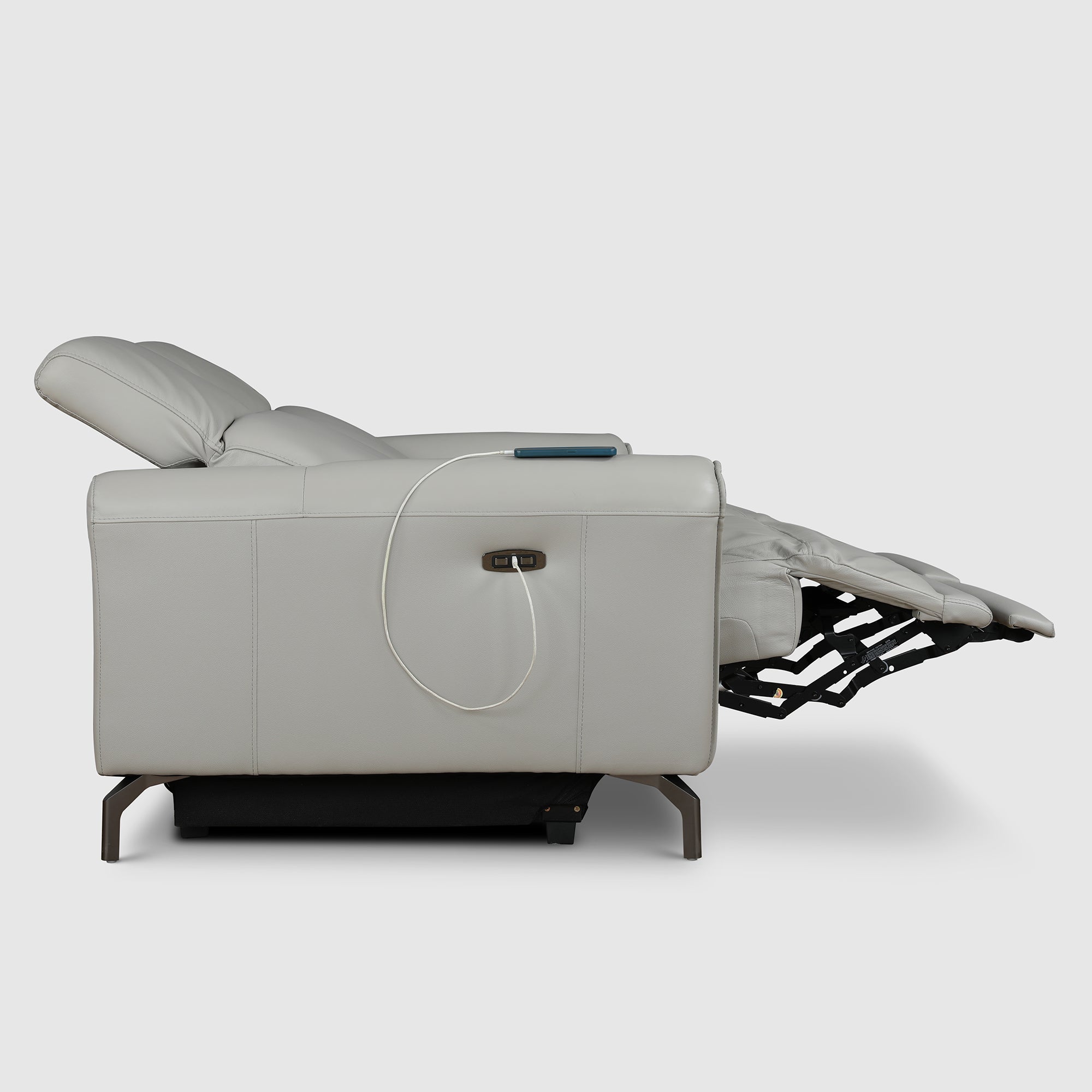 Emilia Half Leather Two Seater Electric Recliner in Light Grey Colour