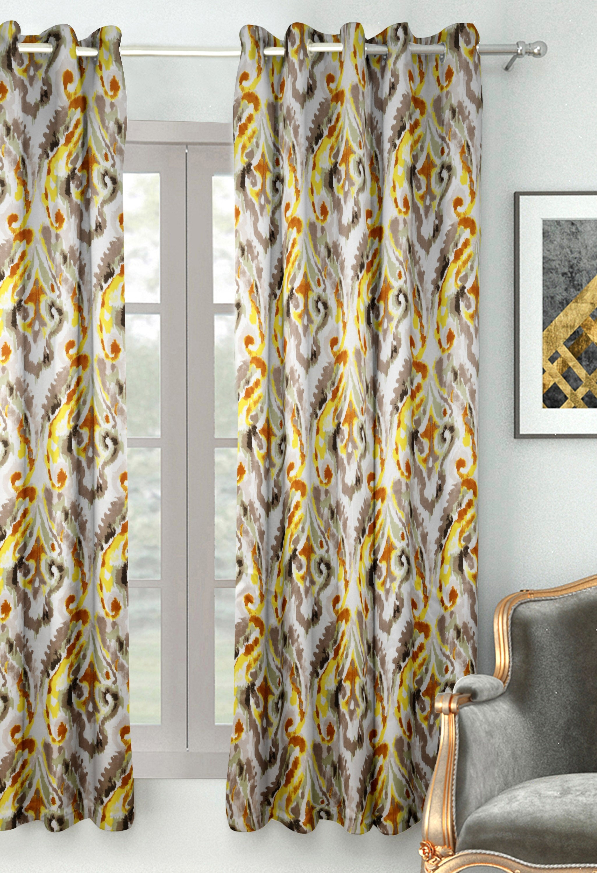Splendor Blackout Door Curtain 107X229 CM in Yellow Colour by Houzzcode