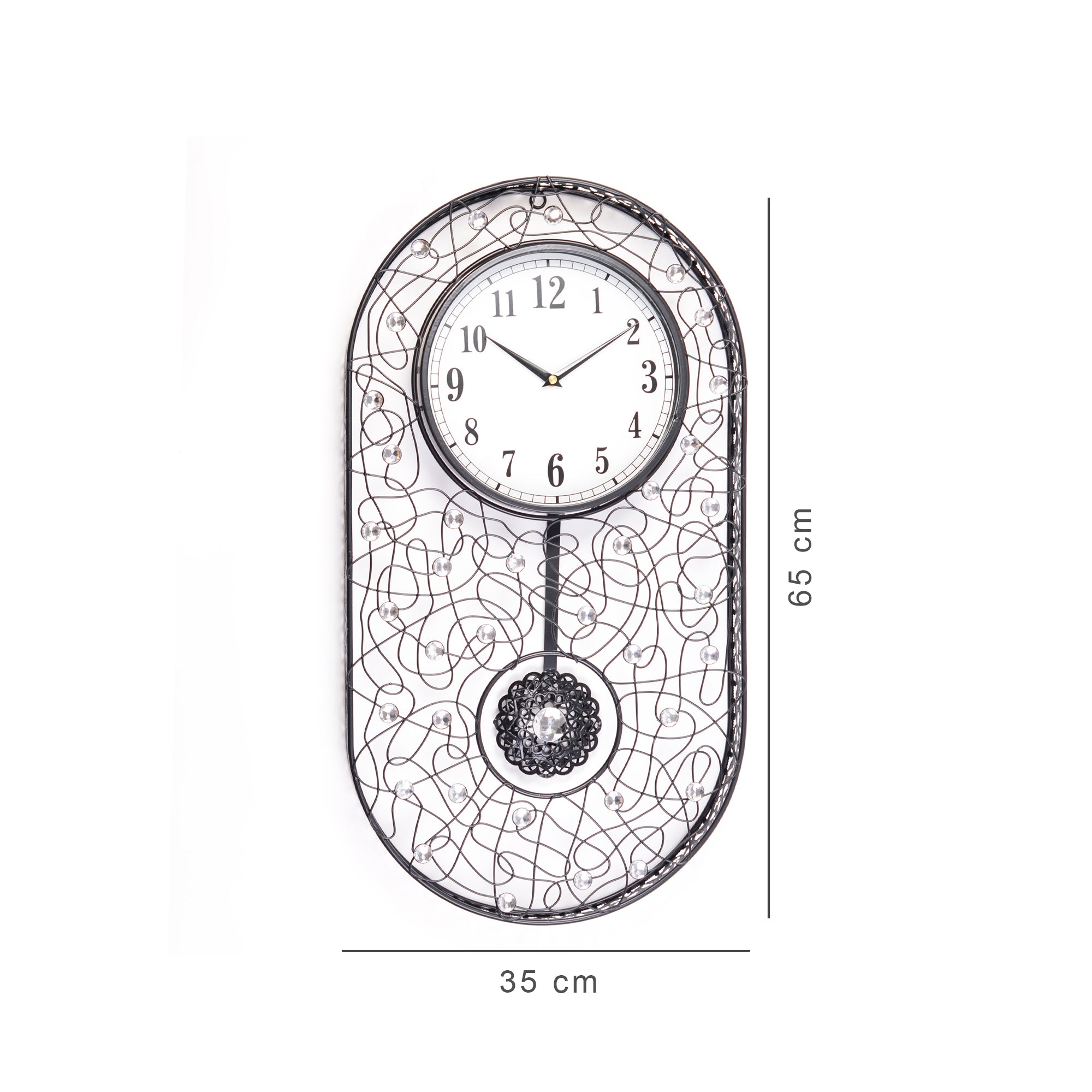 Rhythm Metal And Glass Oval Pendulum Wall Clock in Black Colour