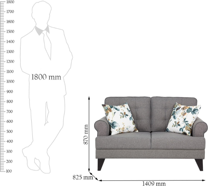 Paddington Fabric 2 Seater Sofa in Grey Colour