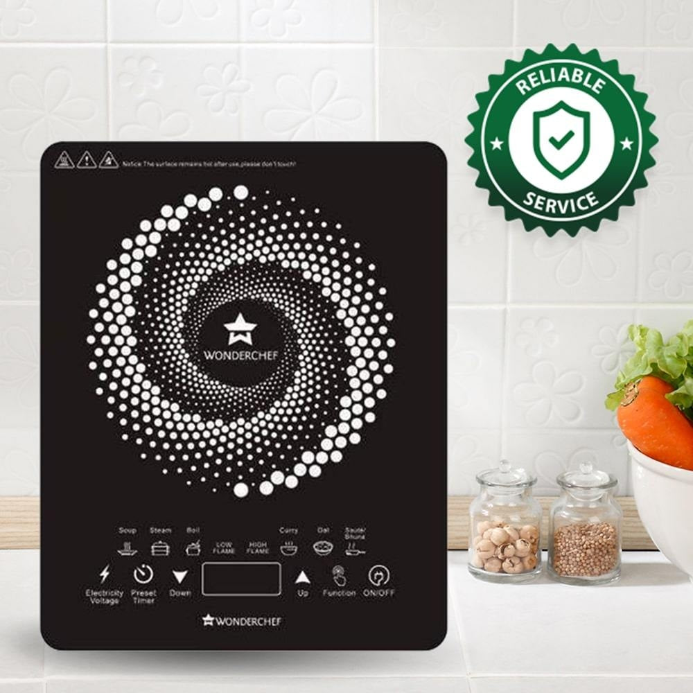 Easy Cook Hot Aluminium Crystal Glass Induction Cooktop 2200W in Black Colour by Wonderchef