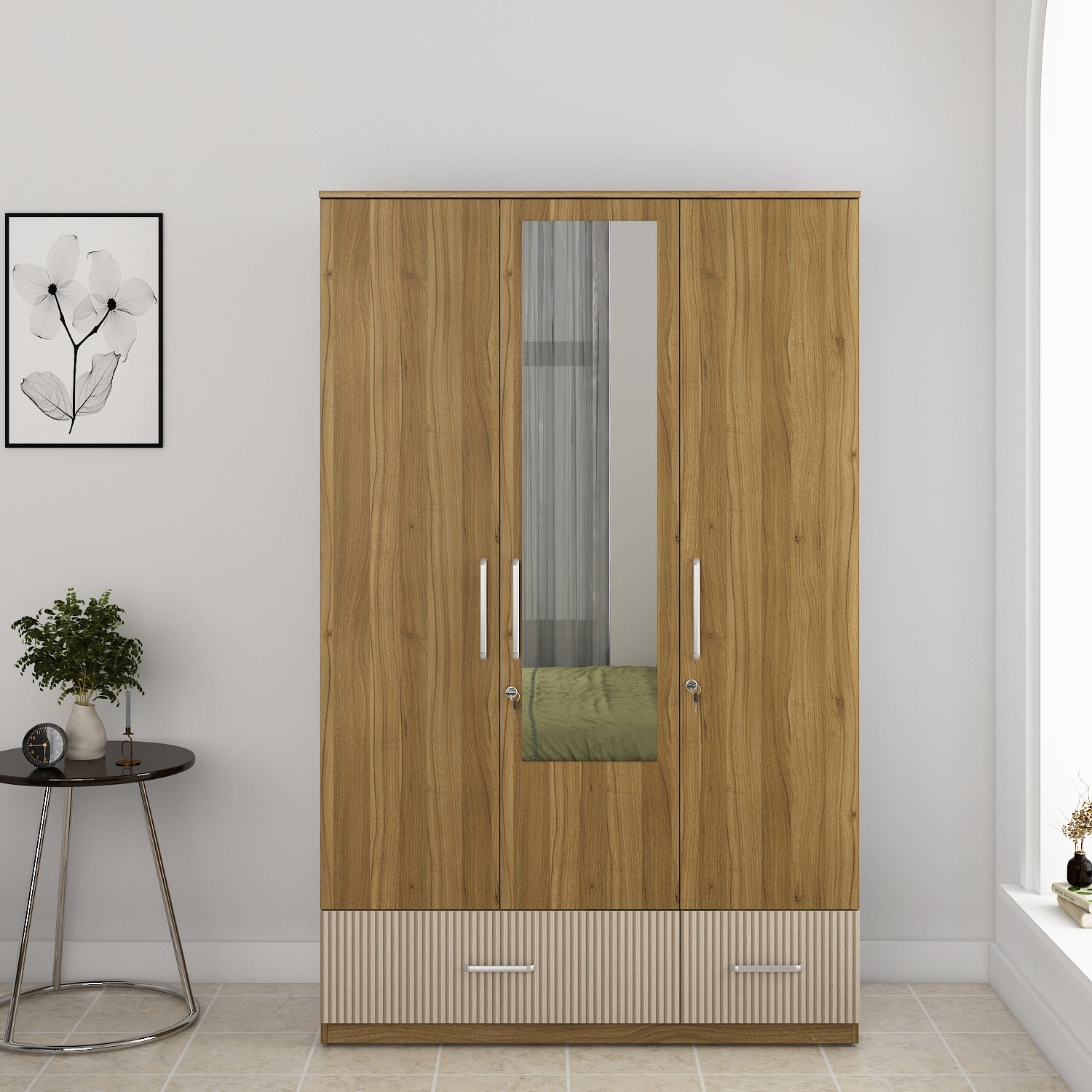 Diago Queen Bed Box Storage with Three Door Wardrobe Set
