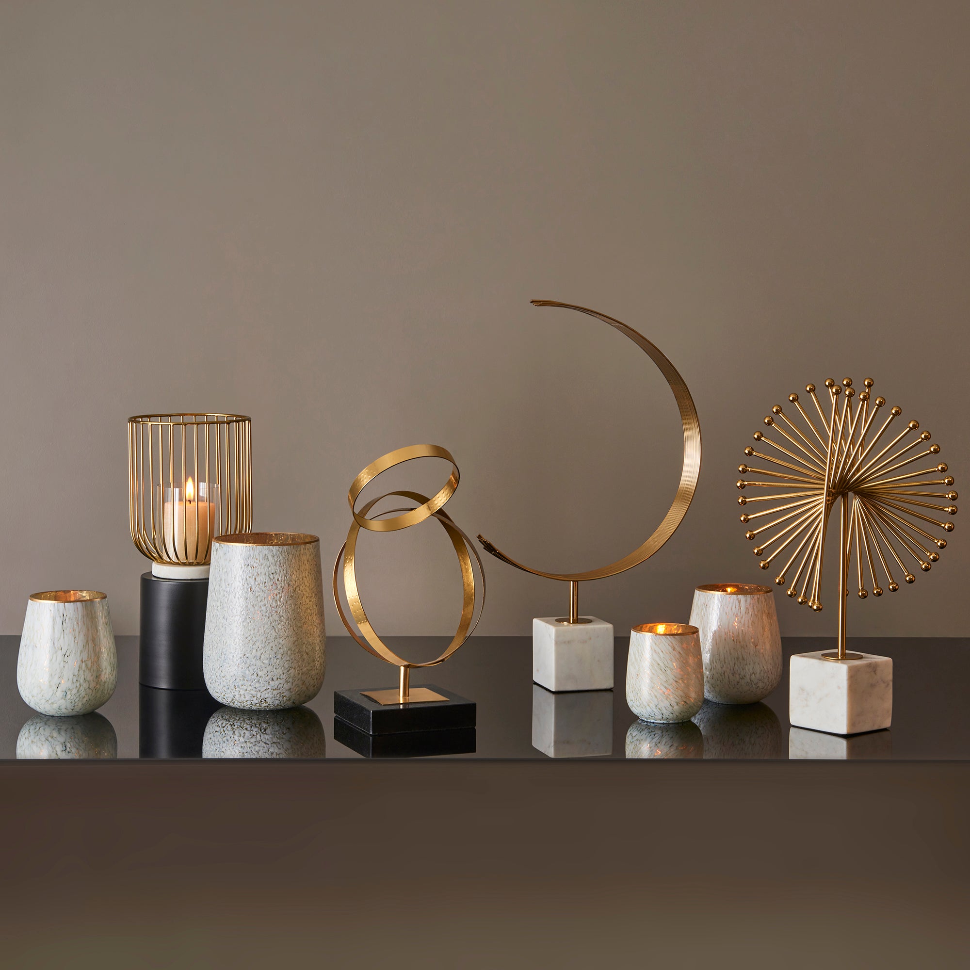 Reeves Metal And Marble Abstract Table Decor in White & Gold Colour